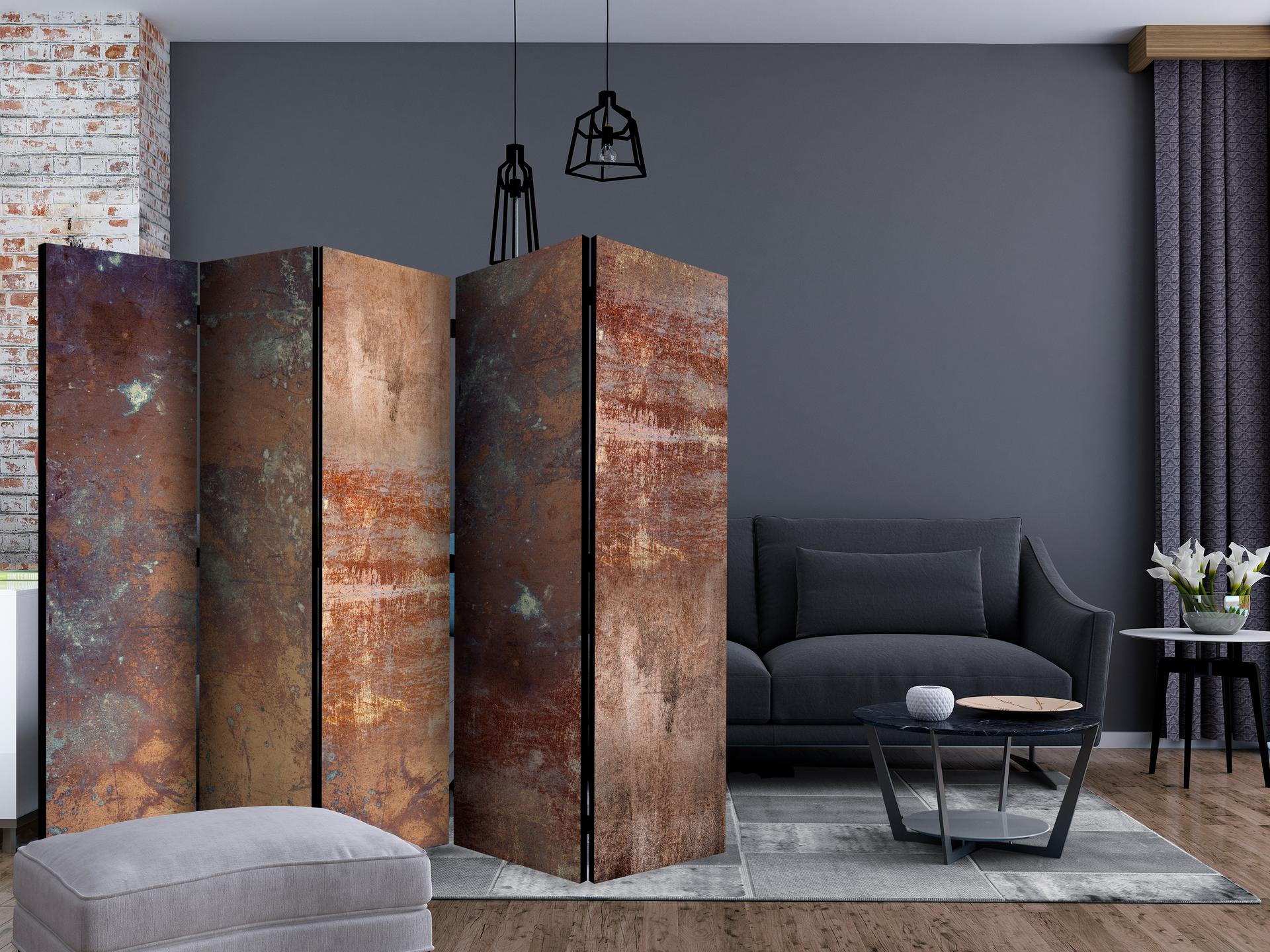Paravent, Raumteiler freistehend, Trennwand -  Rostiger Teller , 5-teilig - 225x172 cm