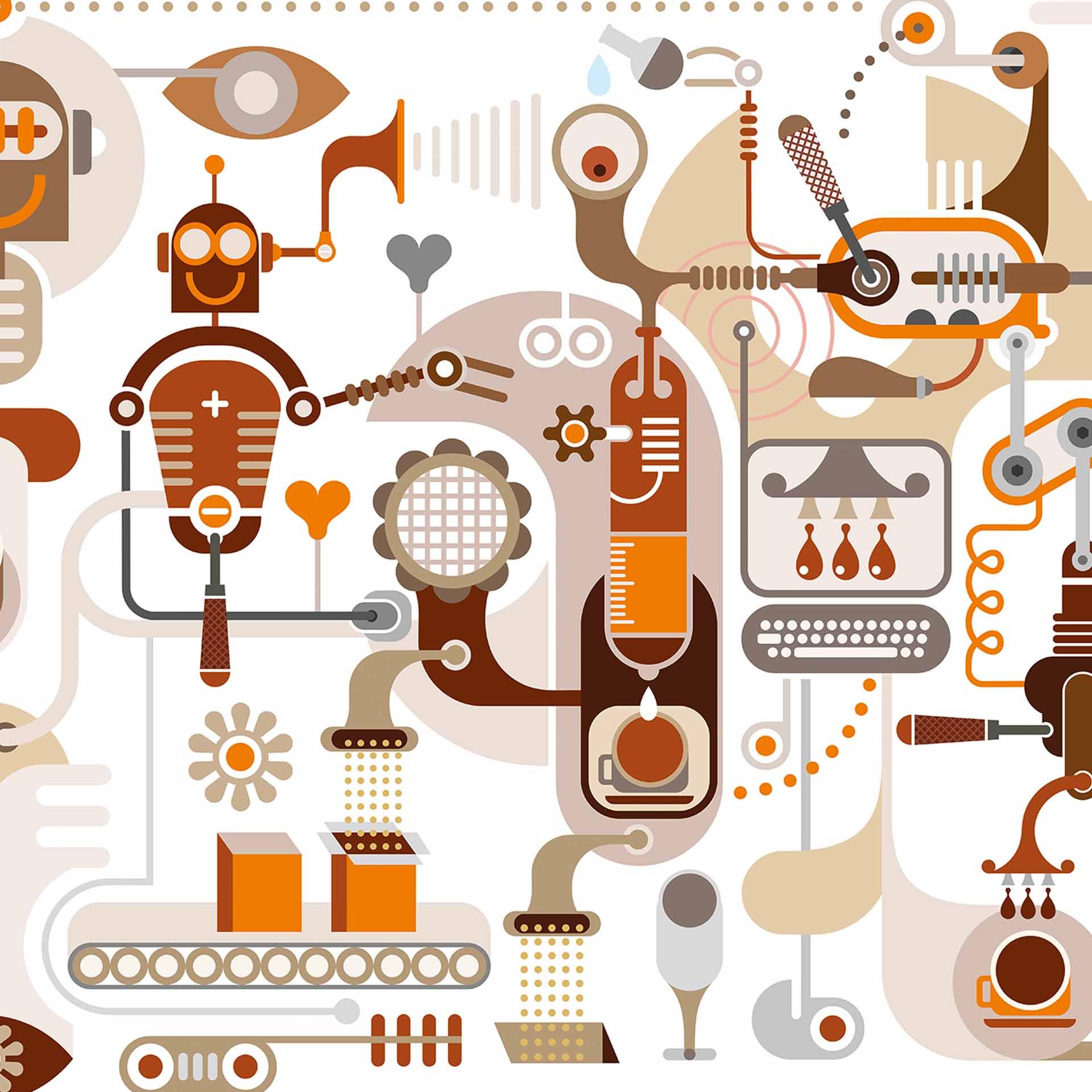 Retro Robot behang in wit beige - vliesbehang Designwalls 2 - 2,55 x 3,5 m