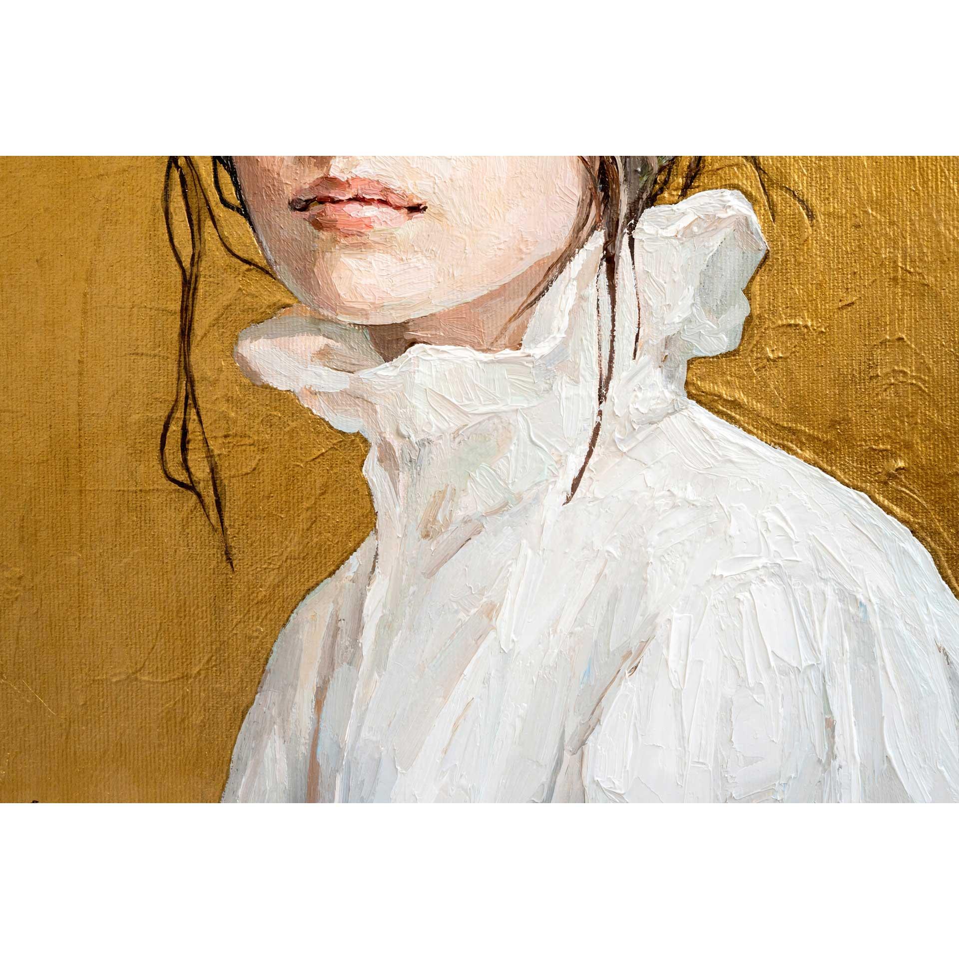 Portret behang in olieverf stijl op goud - vliesbehang