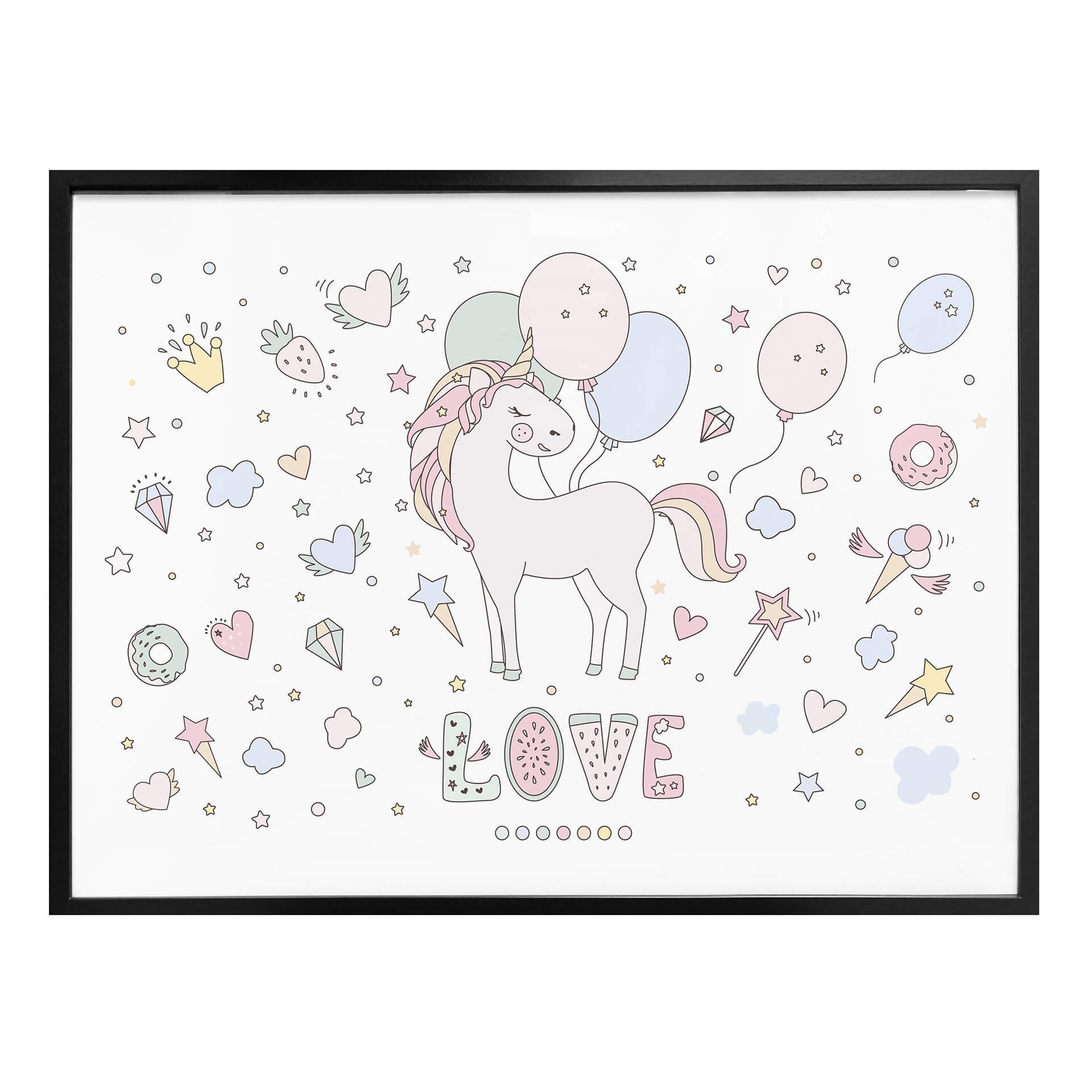 Poster Kvilis - Unicorn Love - Ballongparty med enhörning
