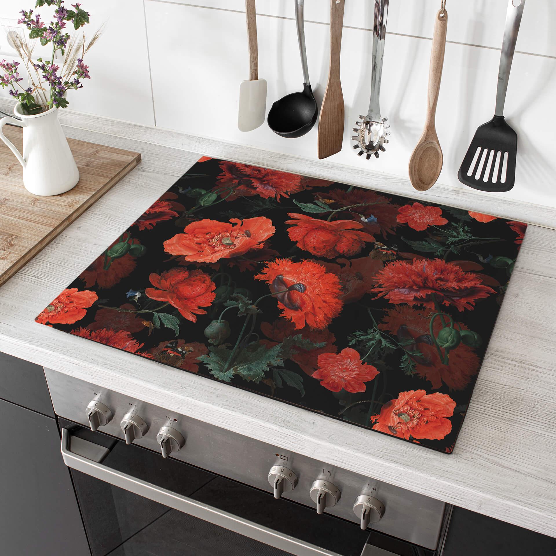 Piastra di copertura del fornello UN Designs - Fiori rossi