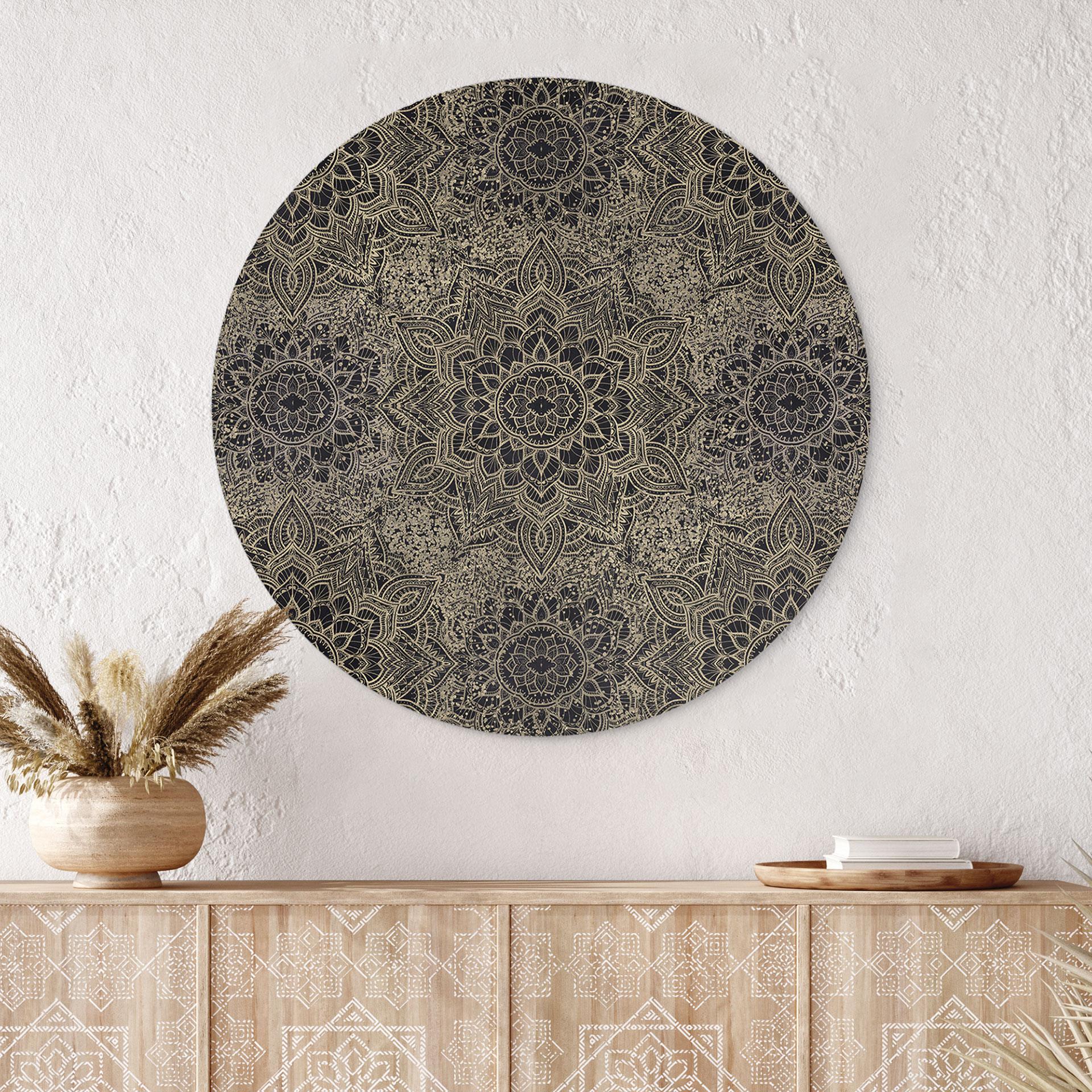 Billede Mandala Boho antik guld - Bloomery Decor - rund – print på aluminium (Alu-Dibond)