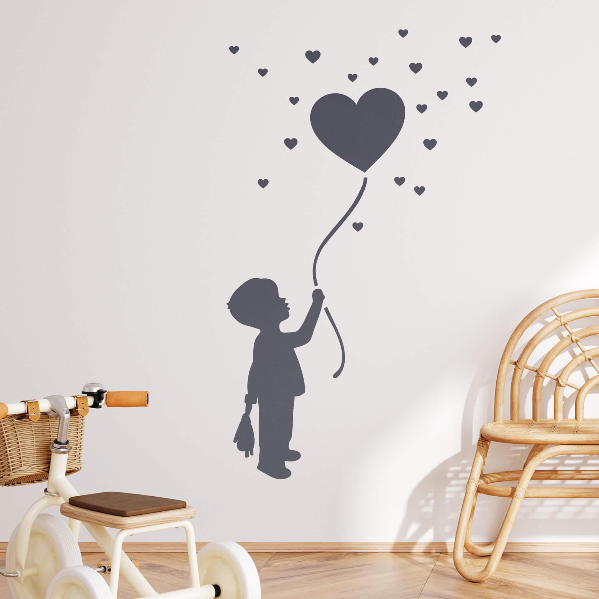 Wallsticker Dreng med hjerteballon