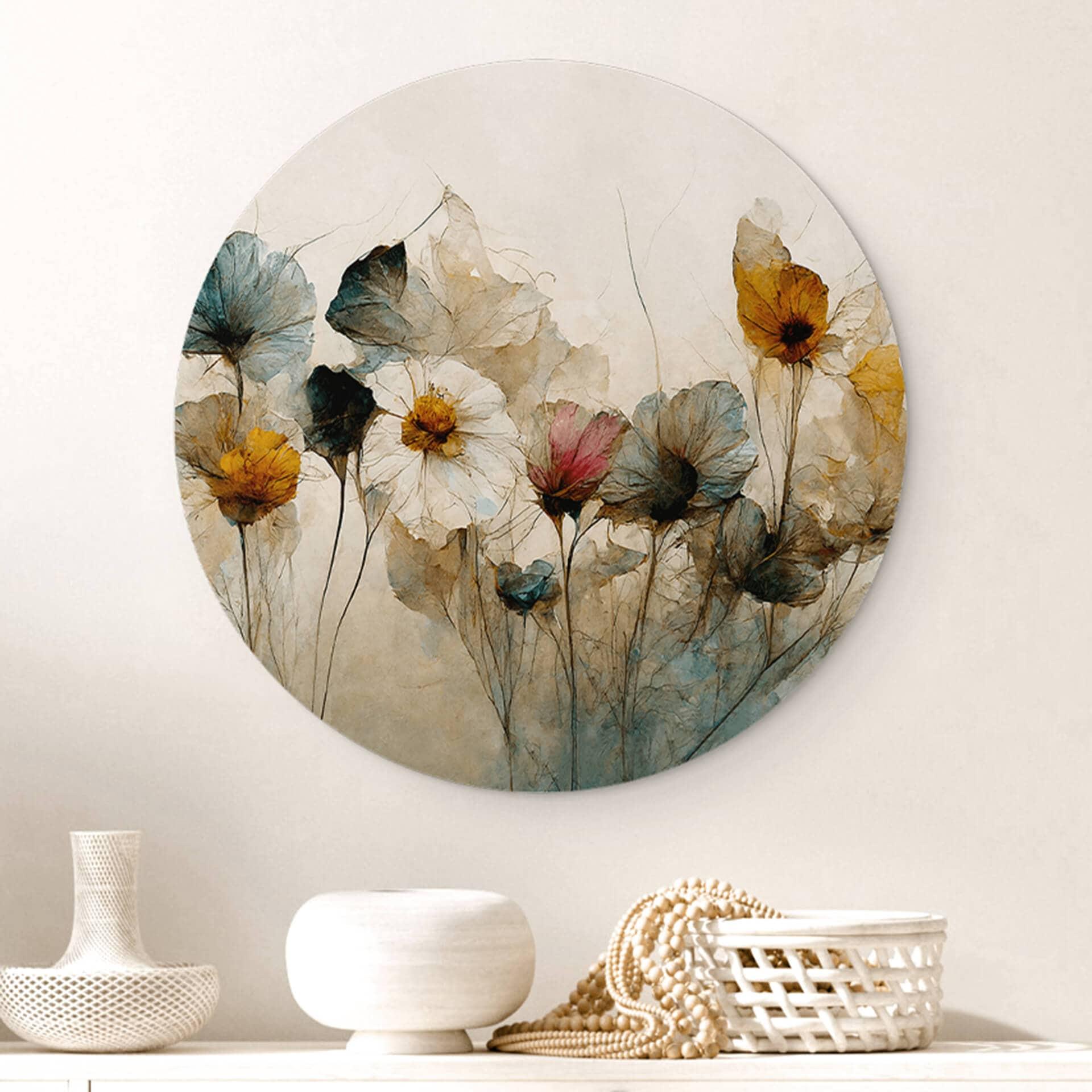 Vægcirkel Treechild - Bouquet of Dried Flowers – print på aluminium (Alu-Dibond)