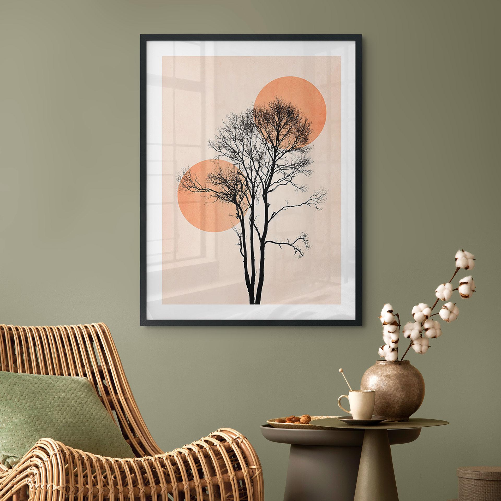 Plakat Sol og måne i orange - Kubistika