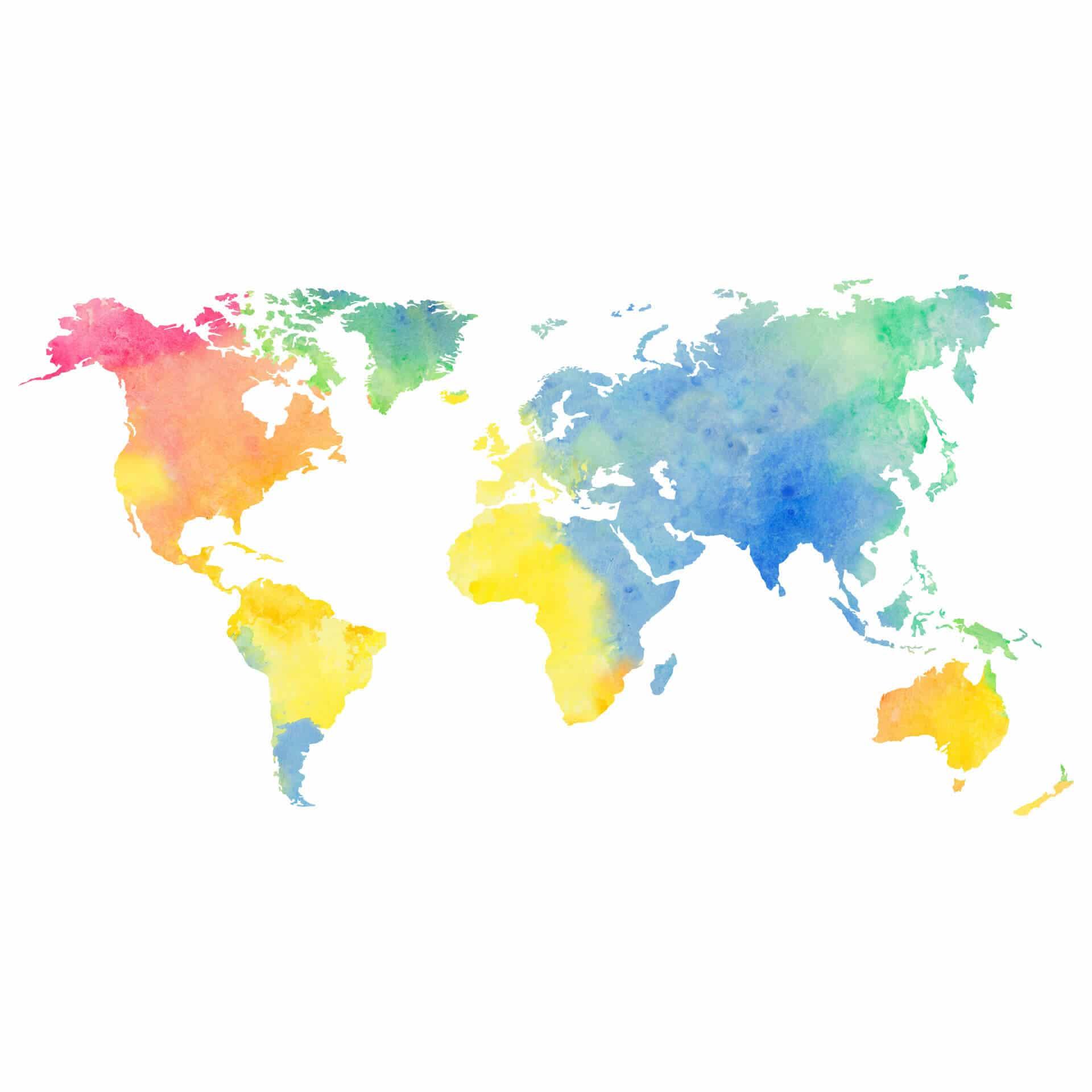 Muursticker Aquarel Wereldkaart