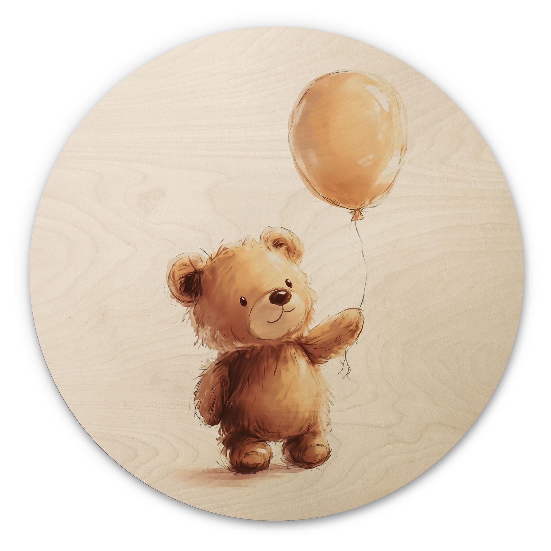 Billede af træ til babyværelset - Lille bamse med ballon - Magnusson - Rund