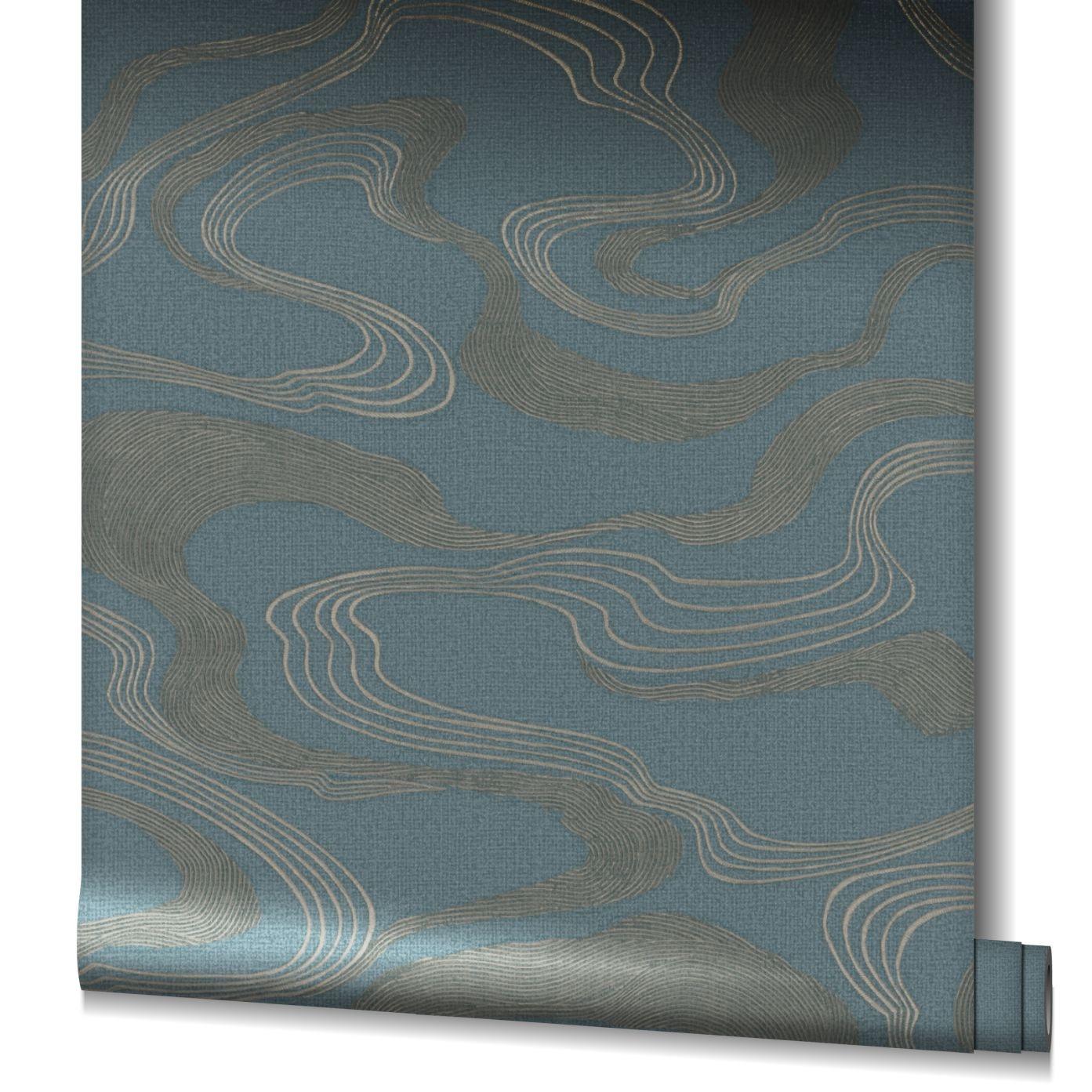 grafisch behang, vliesbehang Kumano blauw