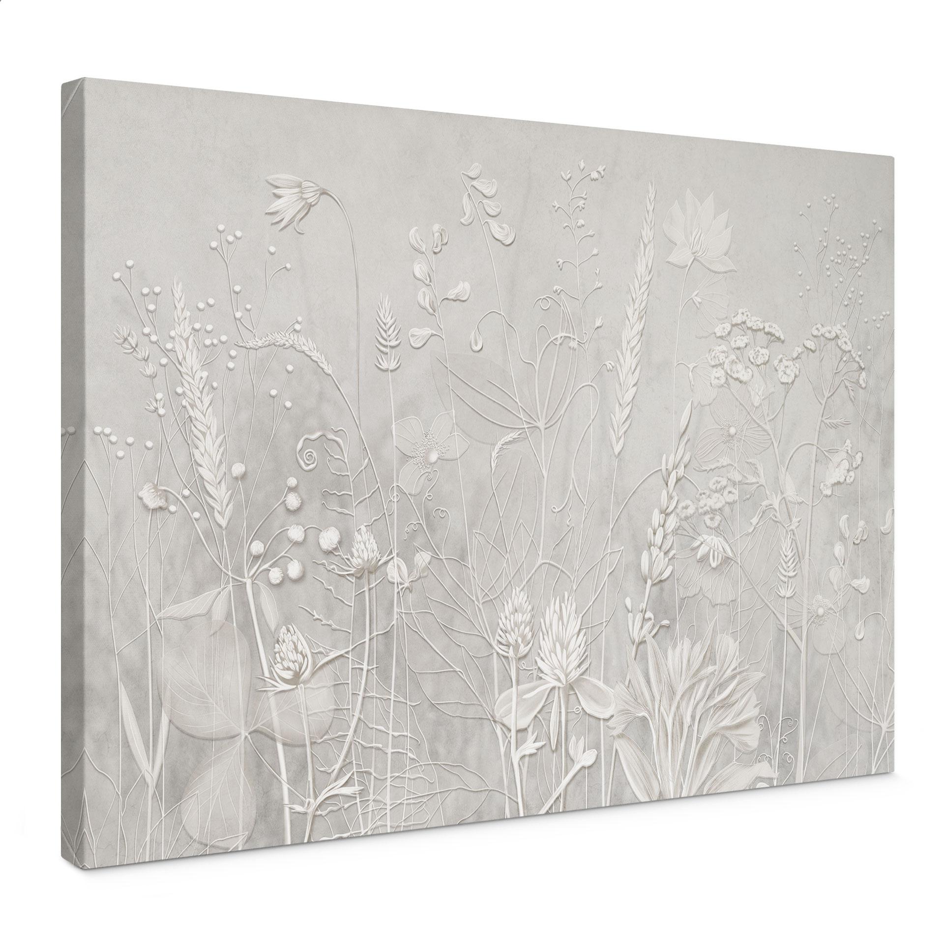 Canvas schilderij met bloemenreliëf - Planten in wit in modern design - Ms Tiff