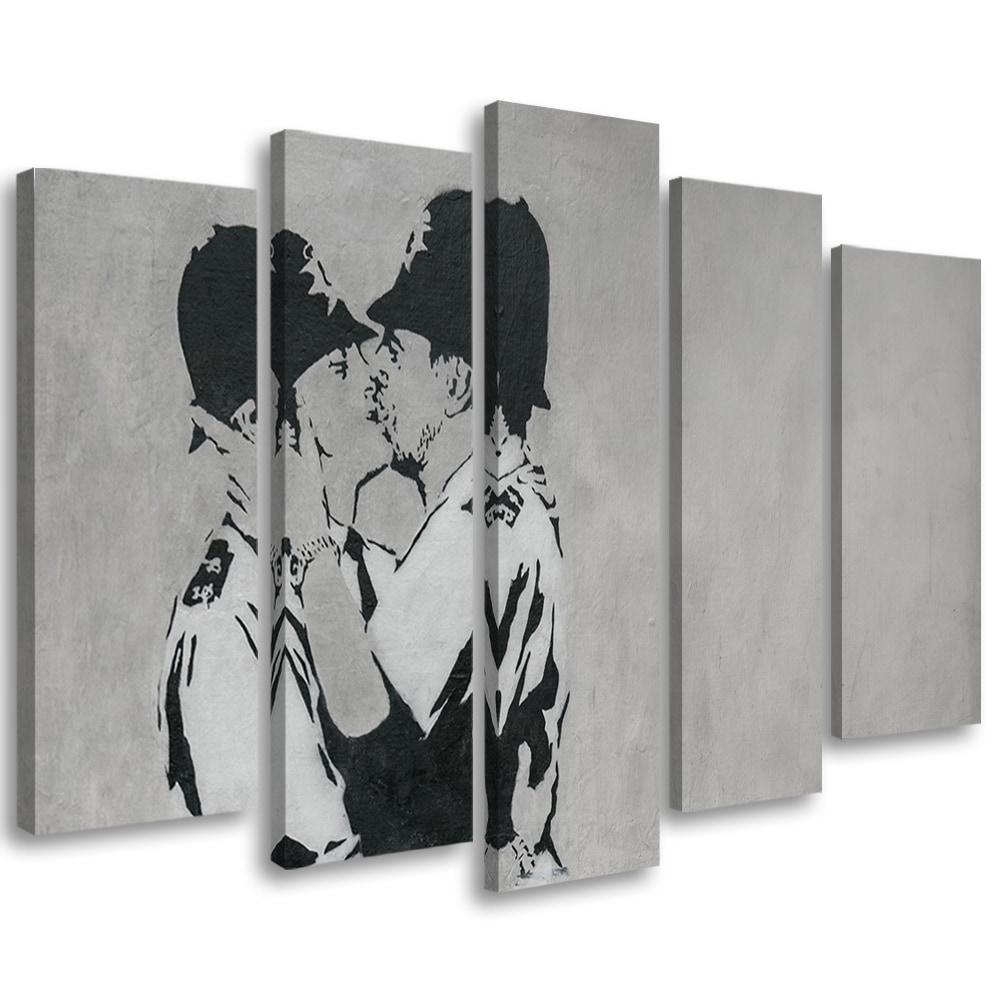 5 stykke lærredstryk, Banksy Kissing Policemen