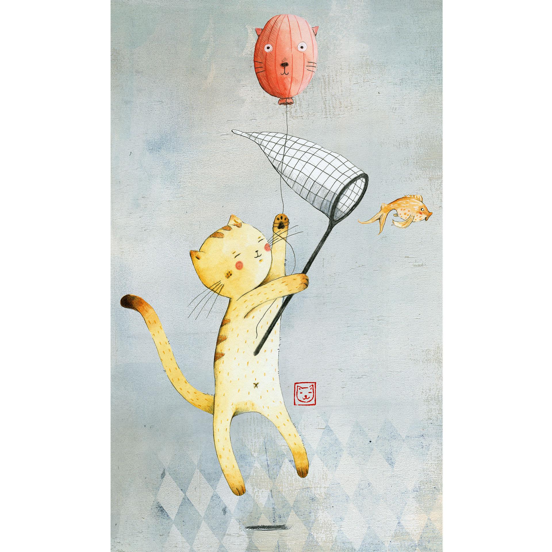 Fotobehang Loske - Kat met Ballon