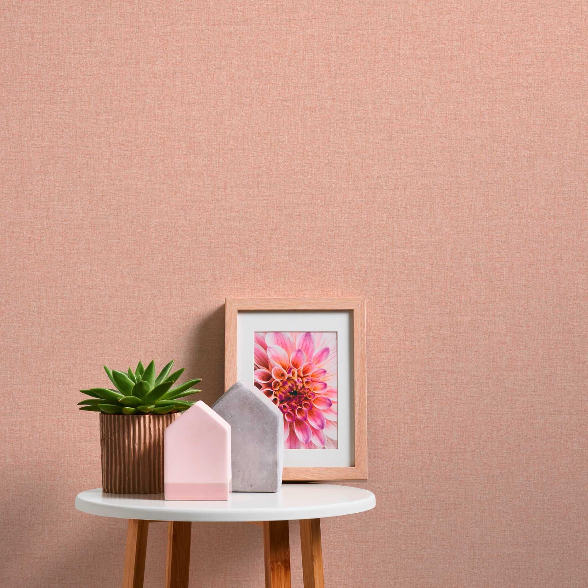 Ensfarvet tapet med strukturmønster orange pink - tapet