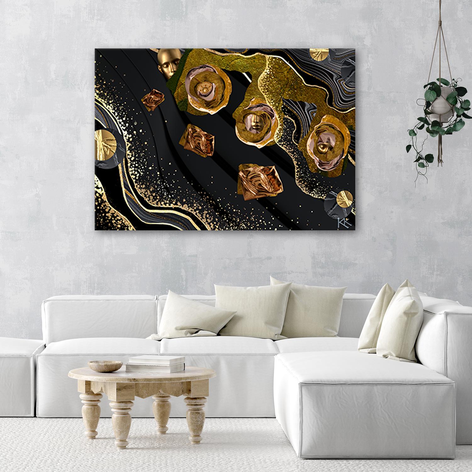 Canvasbillede, gyldne ansigter abstrakt