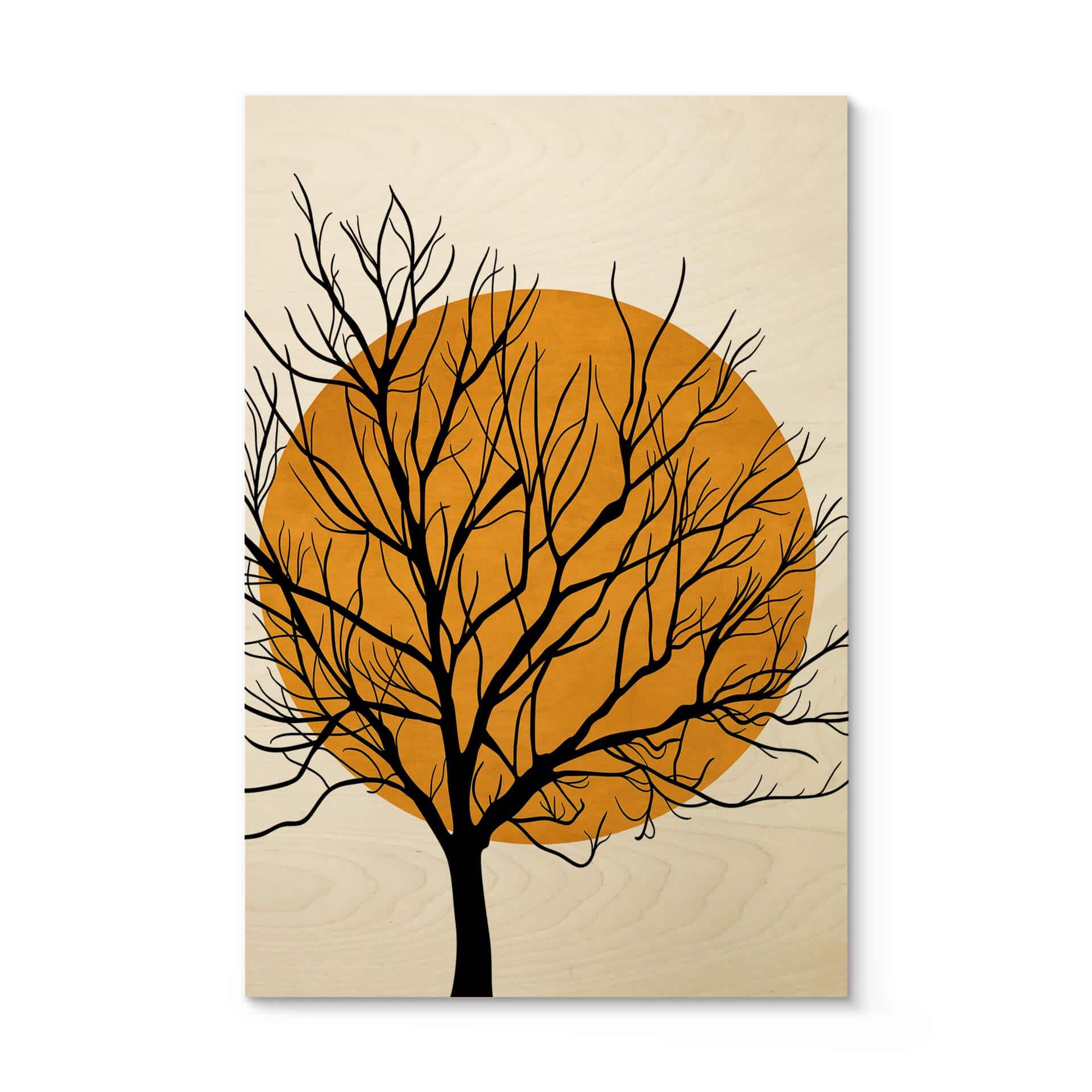 Træplakat Kubistika - Golden Sun behind a Tree