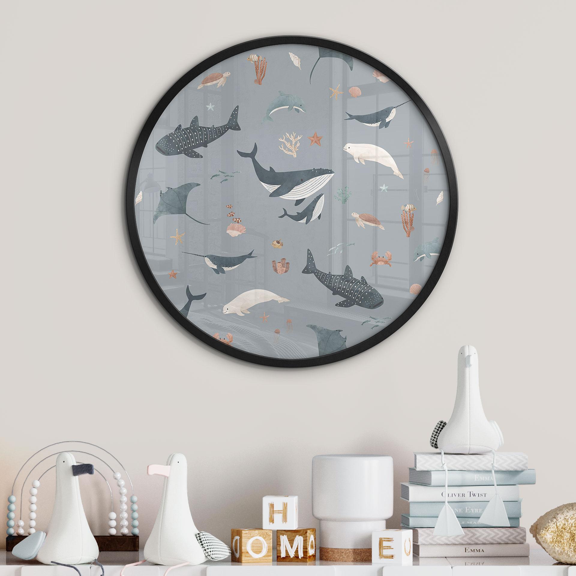 Póster mundo submarino marítimo - Ballenas y animales marinos - Kikki Belle - Redondo
