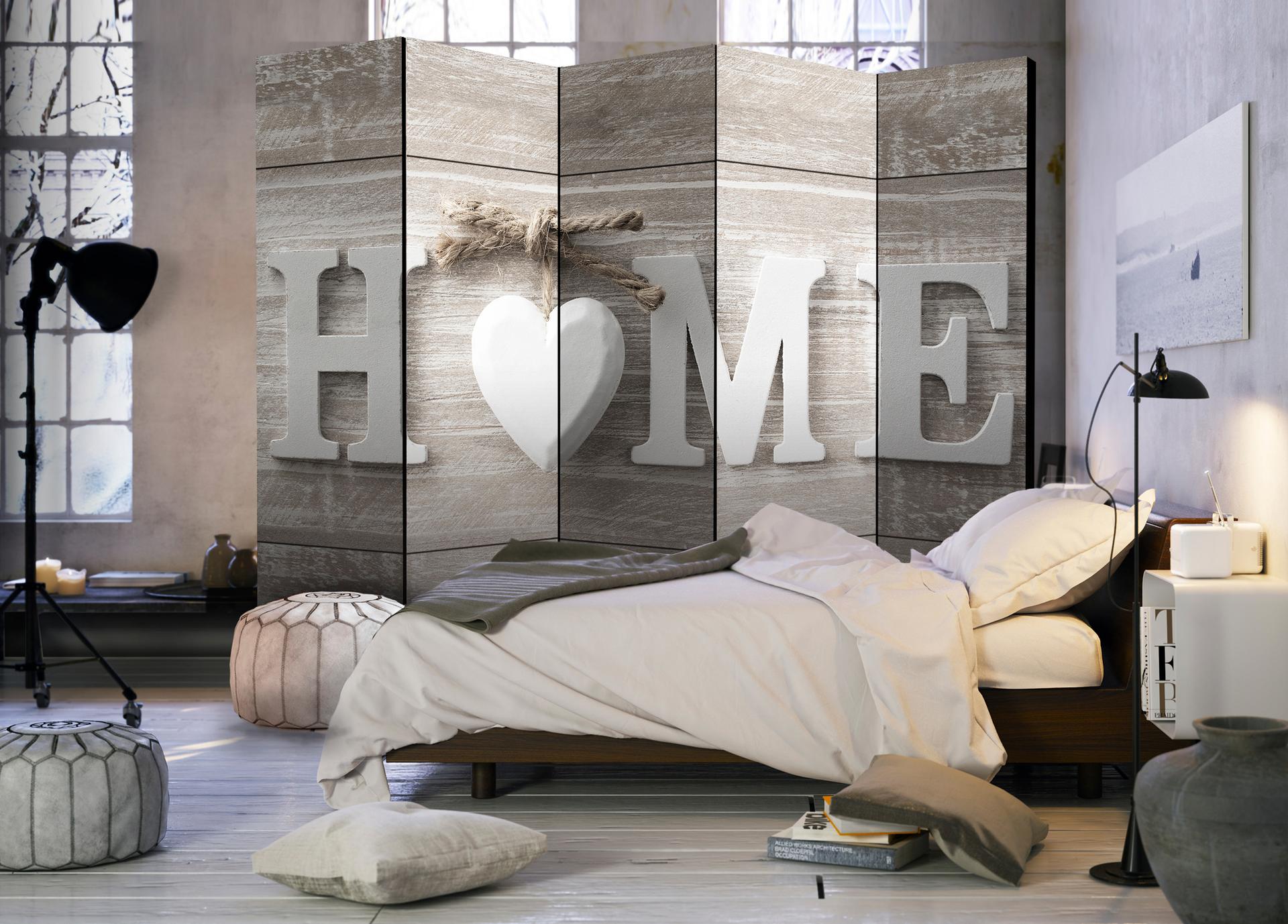 Schermo divisorio - L'amore vive in casa, 5 pezzi - 225x172 cm