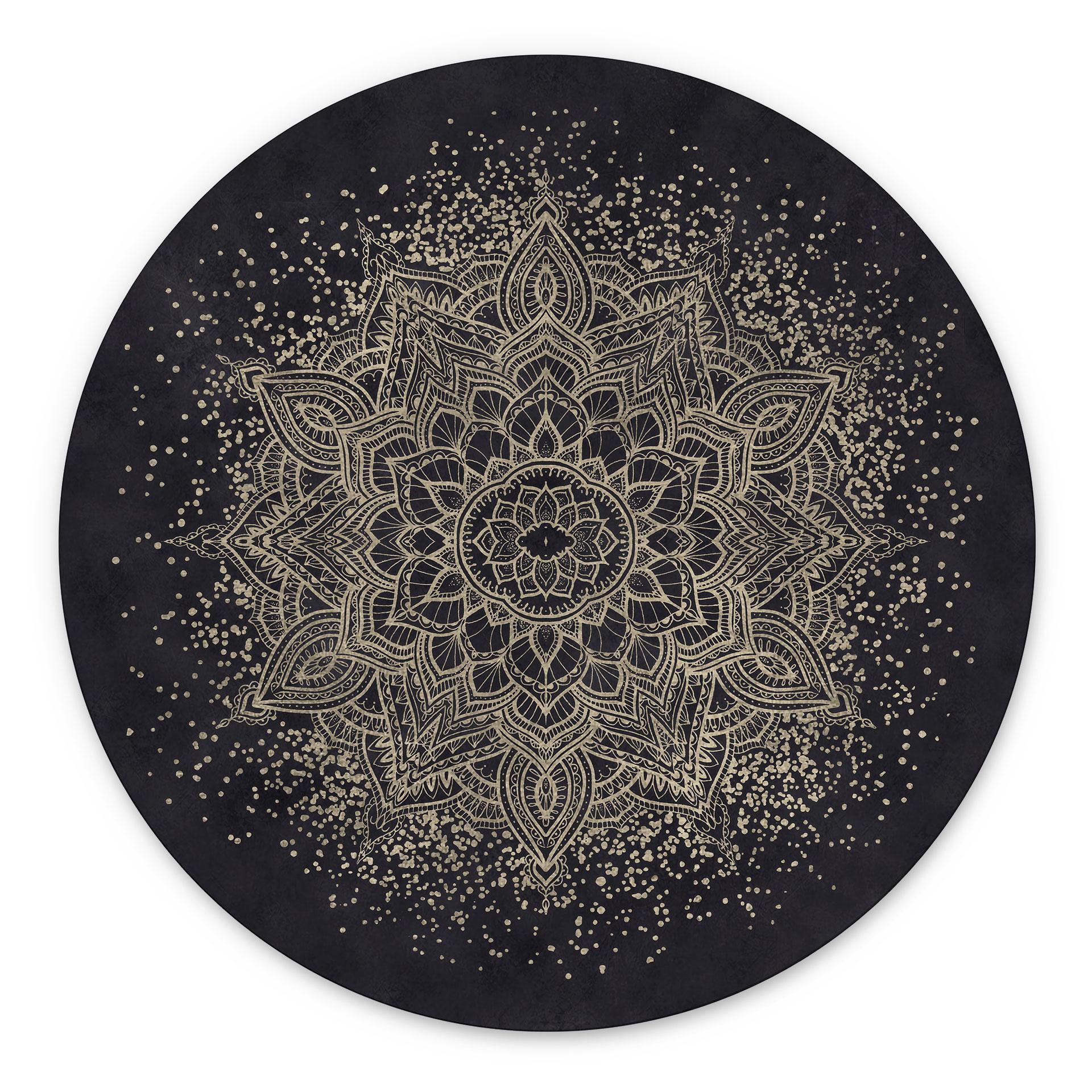 Billede Elegant mandala i sort og guld - Bloomery Decor - rund – print på aluminium (Alu-Dibond)