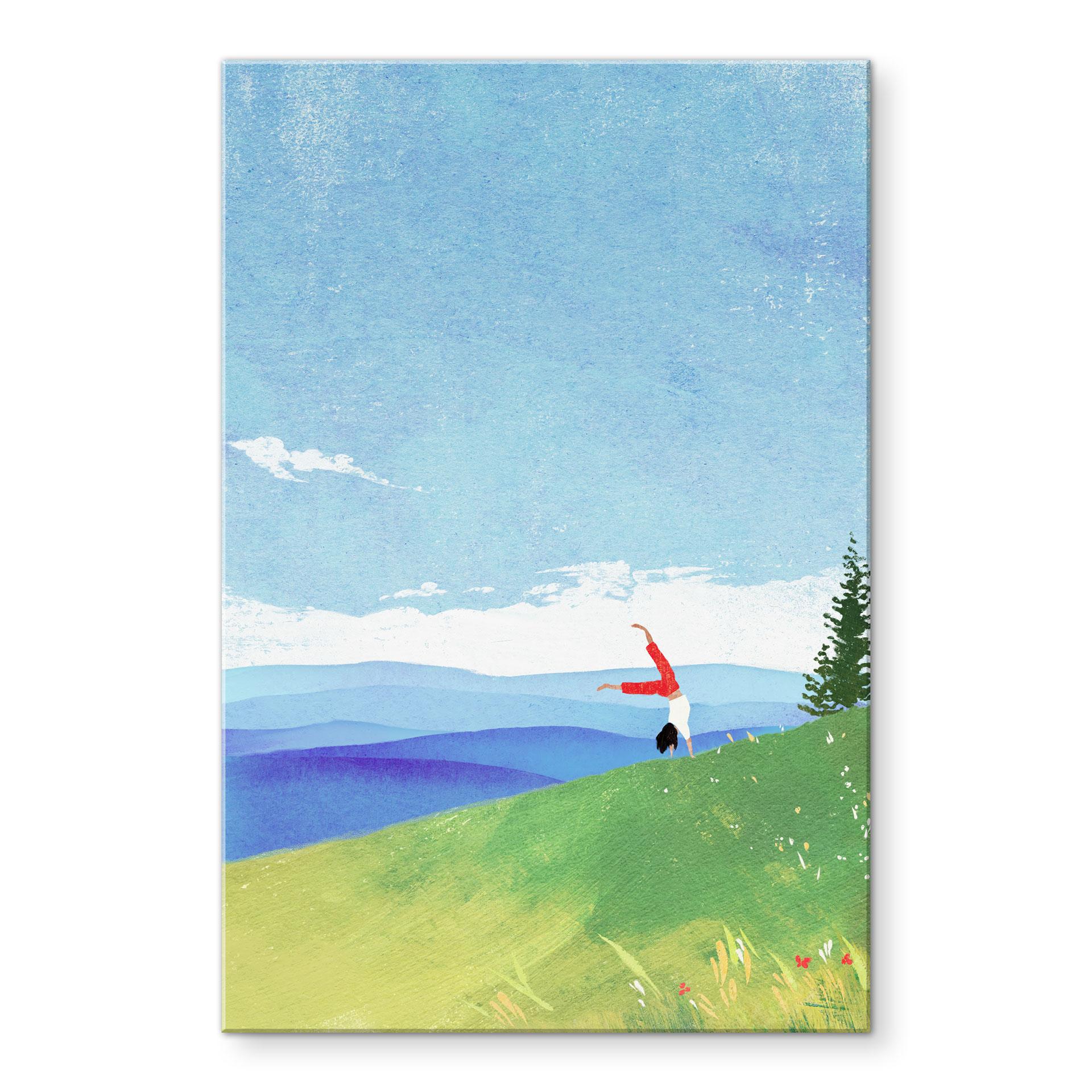 Acrylglas schilderij Bergweide met uitzicht | Landschapsschilderij voor de woonkamer - Rivers