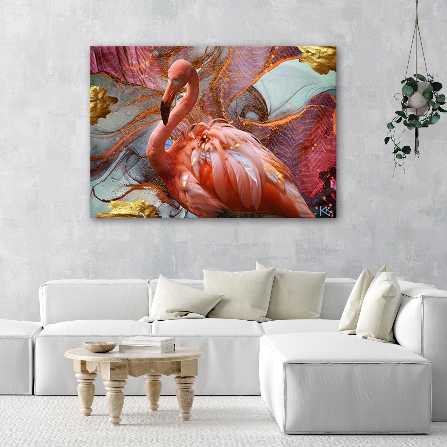 Canvasbillede, Abstraktion af lyserød flamingo