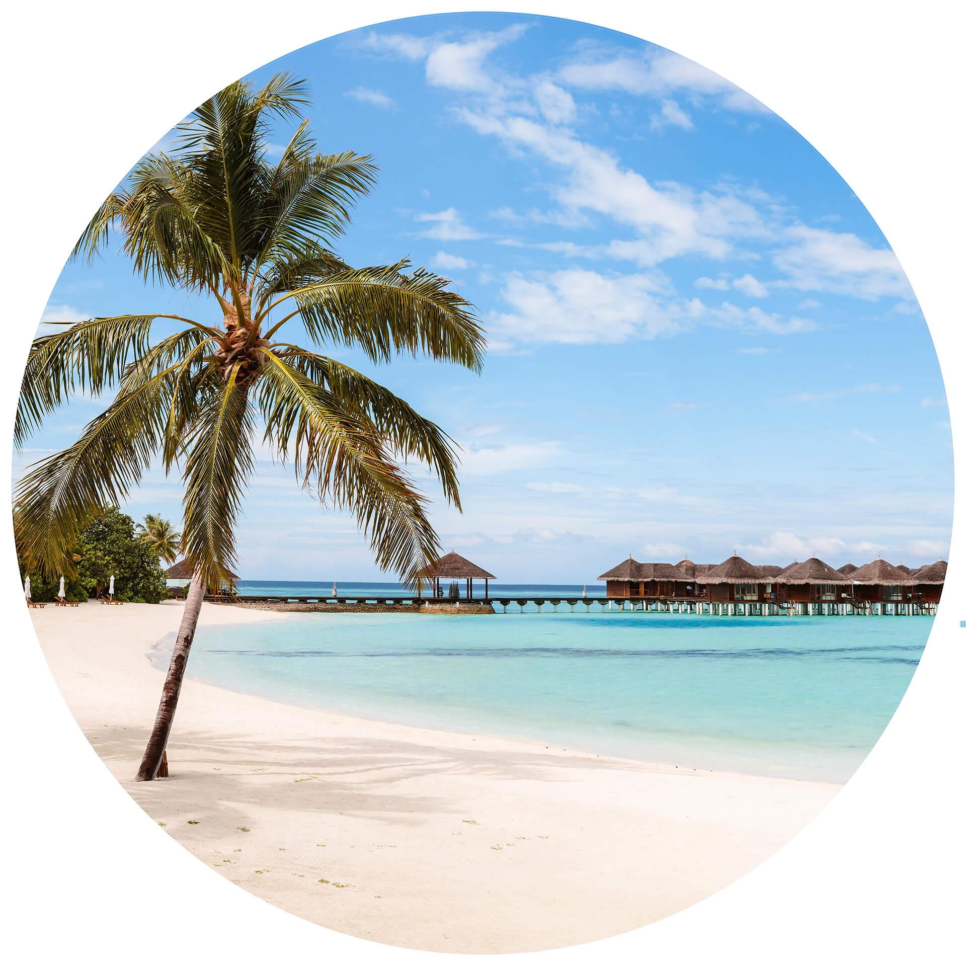 Behangcirkel Waterbungalows op de Malediven - vliesbehang/zelfklevend vliesbehang