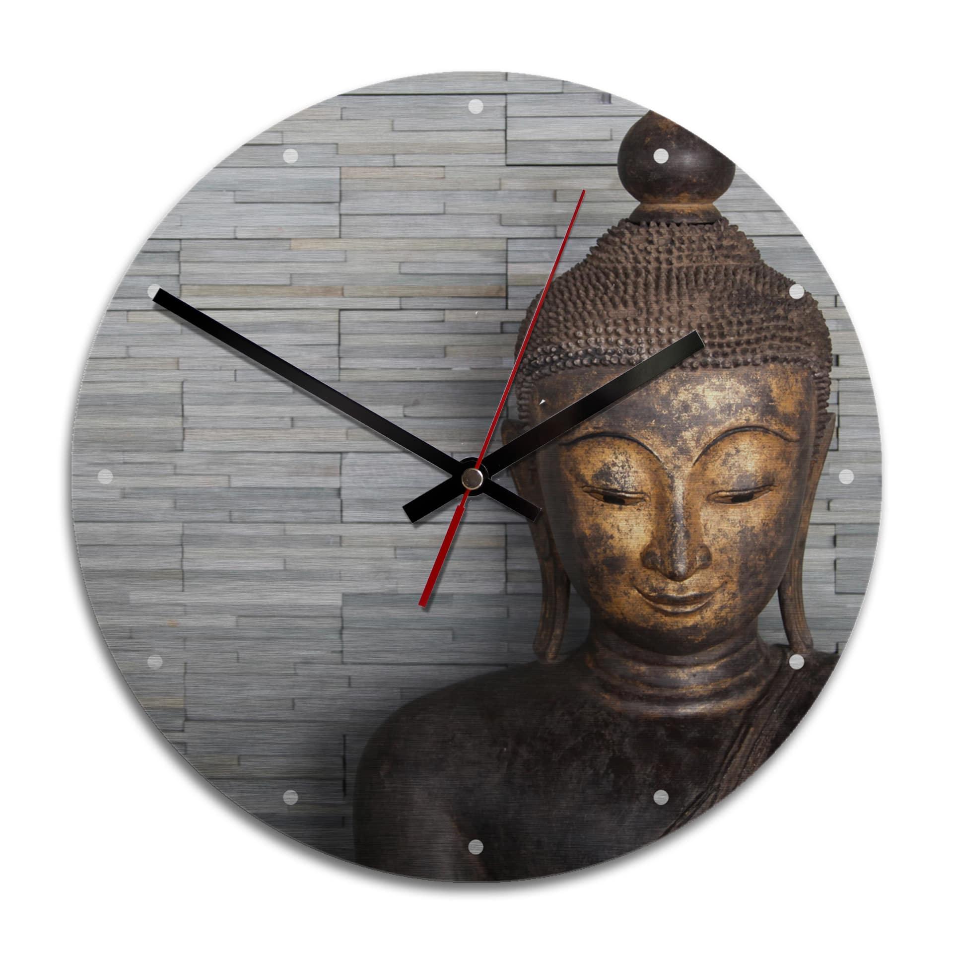 Horloge murale en Alu-Dibond - Argenté - Bouddha Thailandais