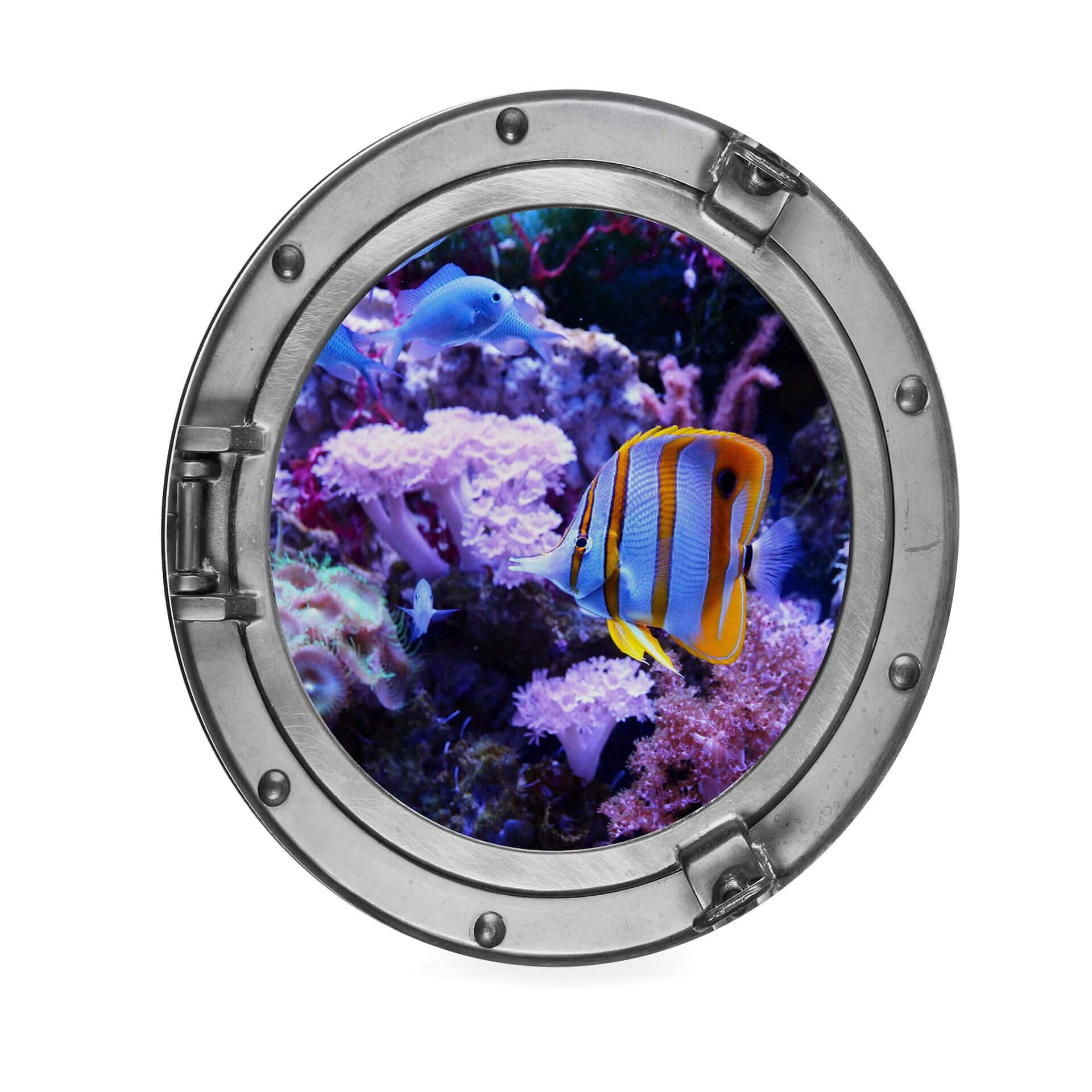 Alu-Dibond 3D Optik - Bunte Unterwasserwelt Lila Korallen - Rund