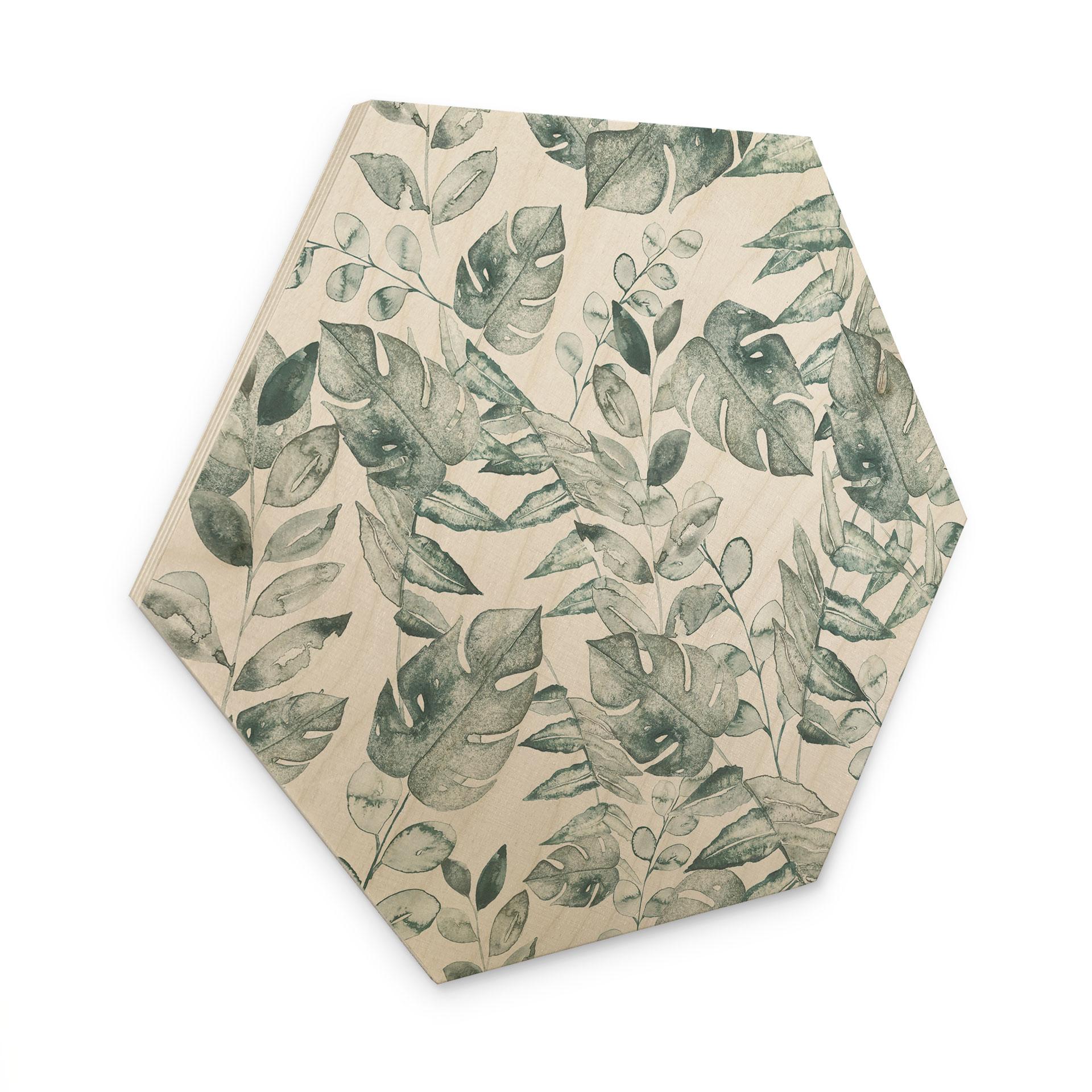 Sekskantet Billede af træ jungleblade akvarel creme - Bloomery Decor