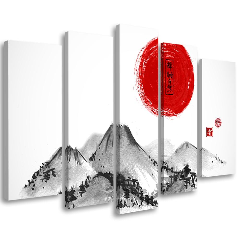 5 stykke lærredstryk, Japan Mountains Landscape