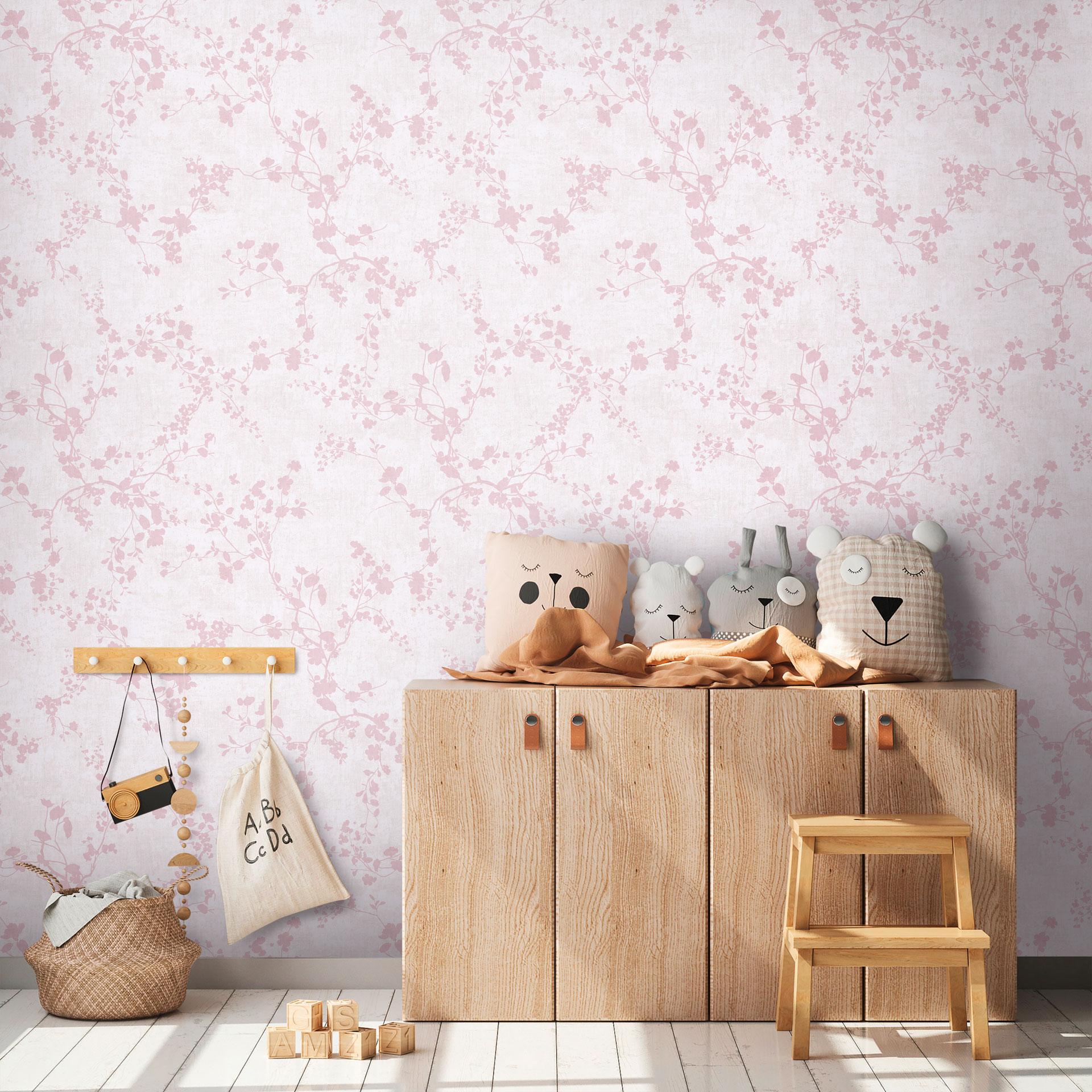 Tapet med mønster, lyserødt, hvidt - blomstertapet, legende