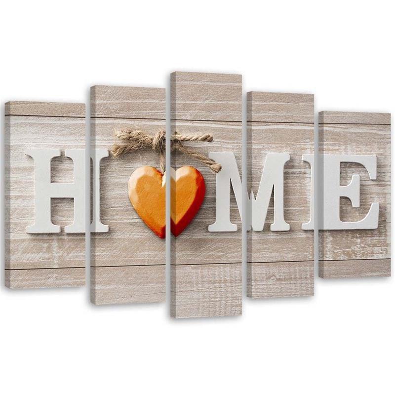 5 stykke lærredstryk Home Heart Wood Shabby