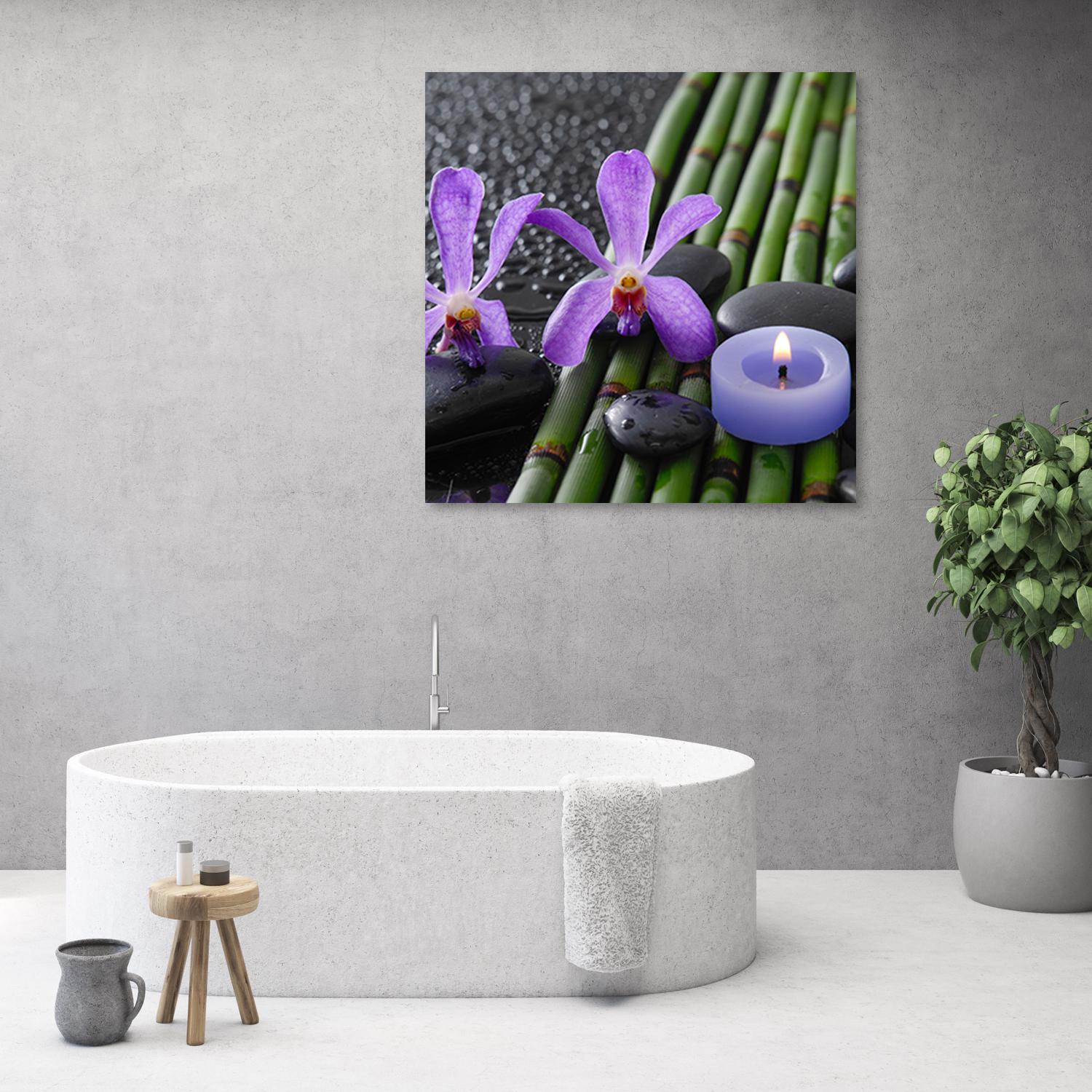 Canvasbillede, Bambusblomster Zen Spa stearinlys