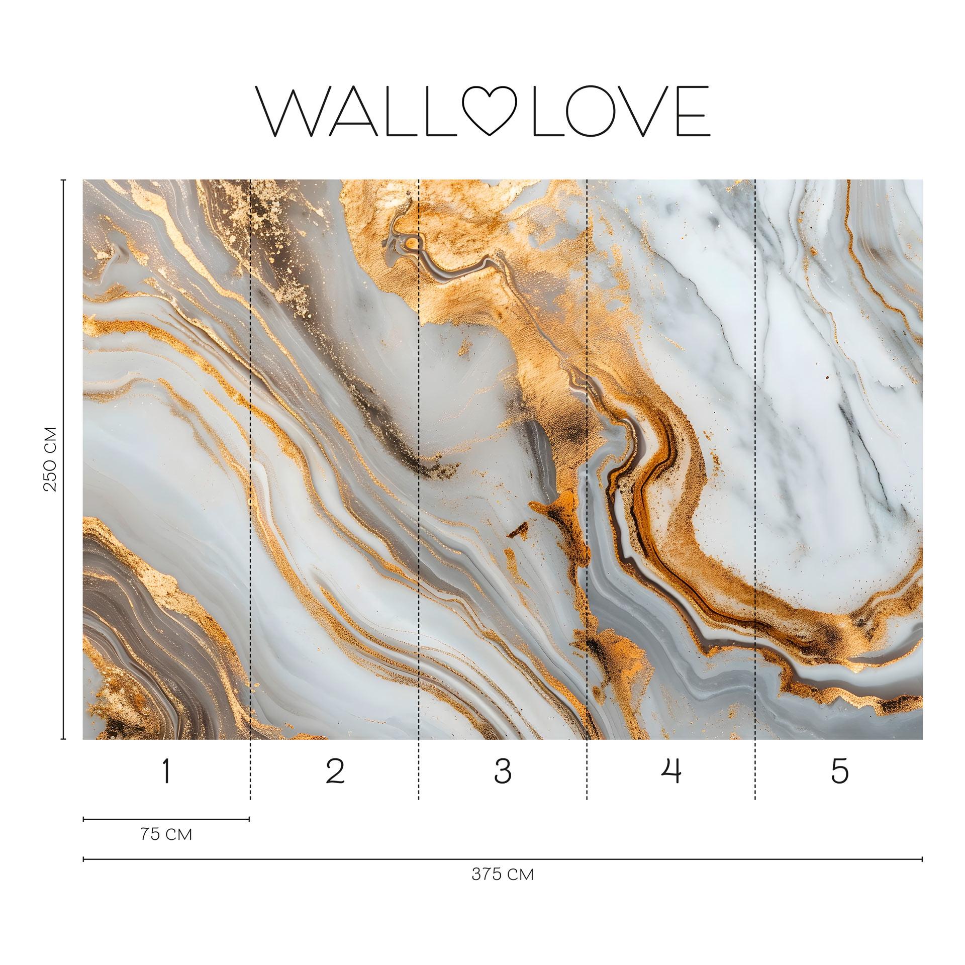 Fotobehang goud grijs wit - Vliesbehang 3,75 m x 2,50 m abstract edel