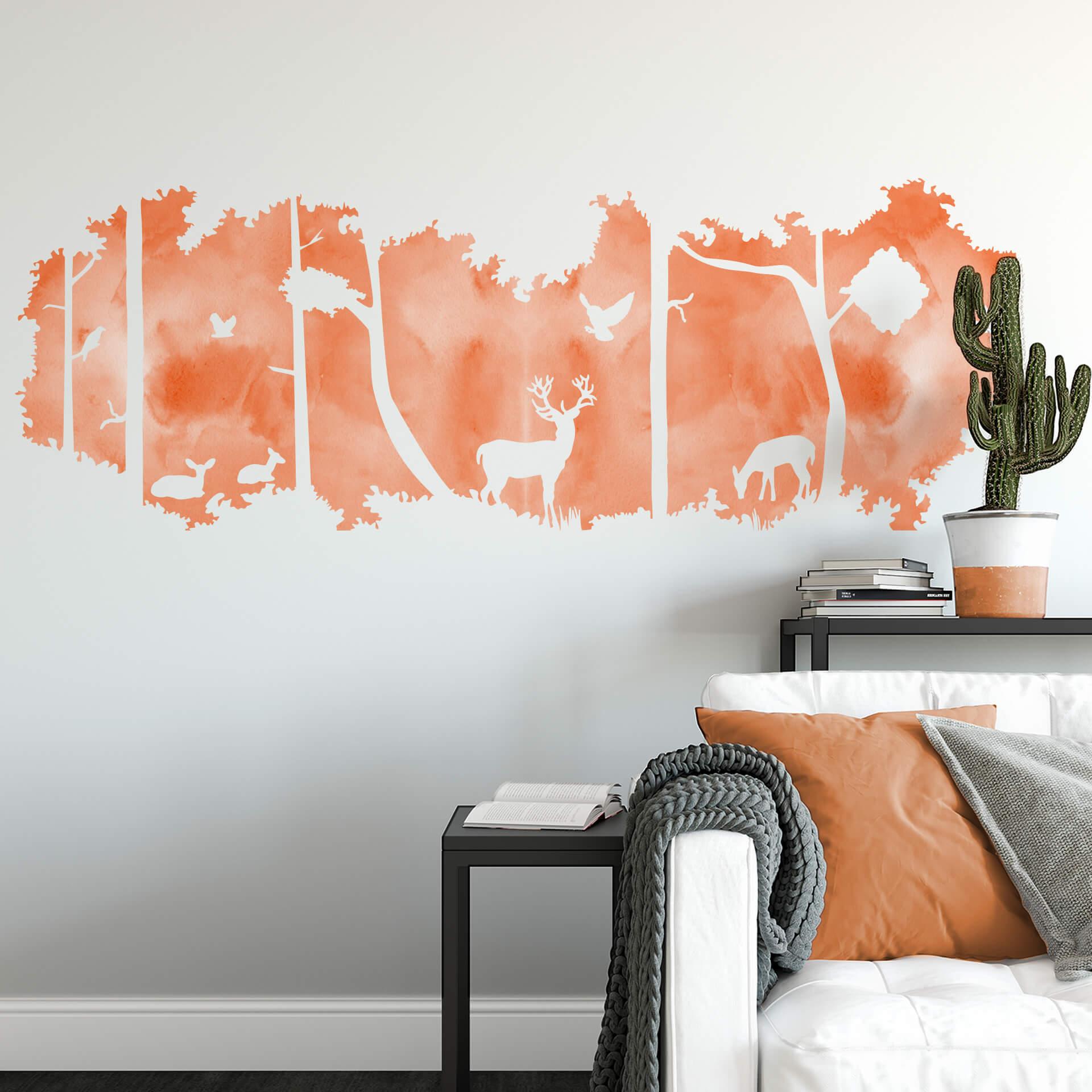 Muursticker Bos Silhouet - oranje