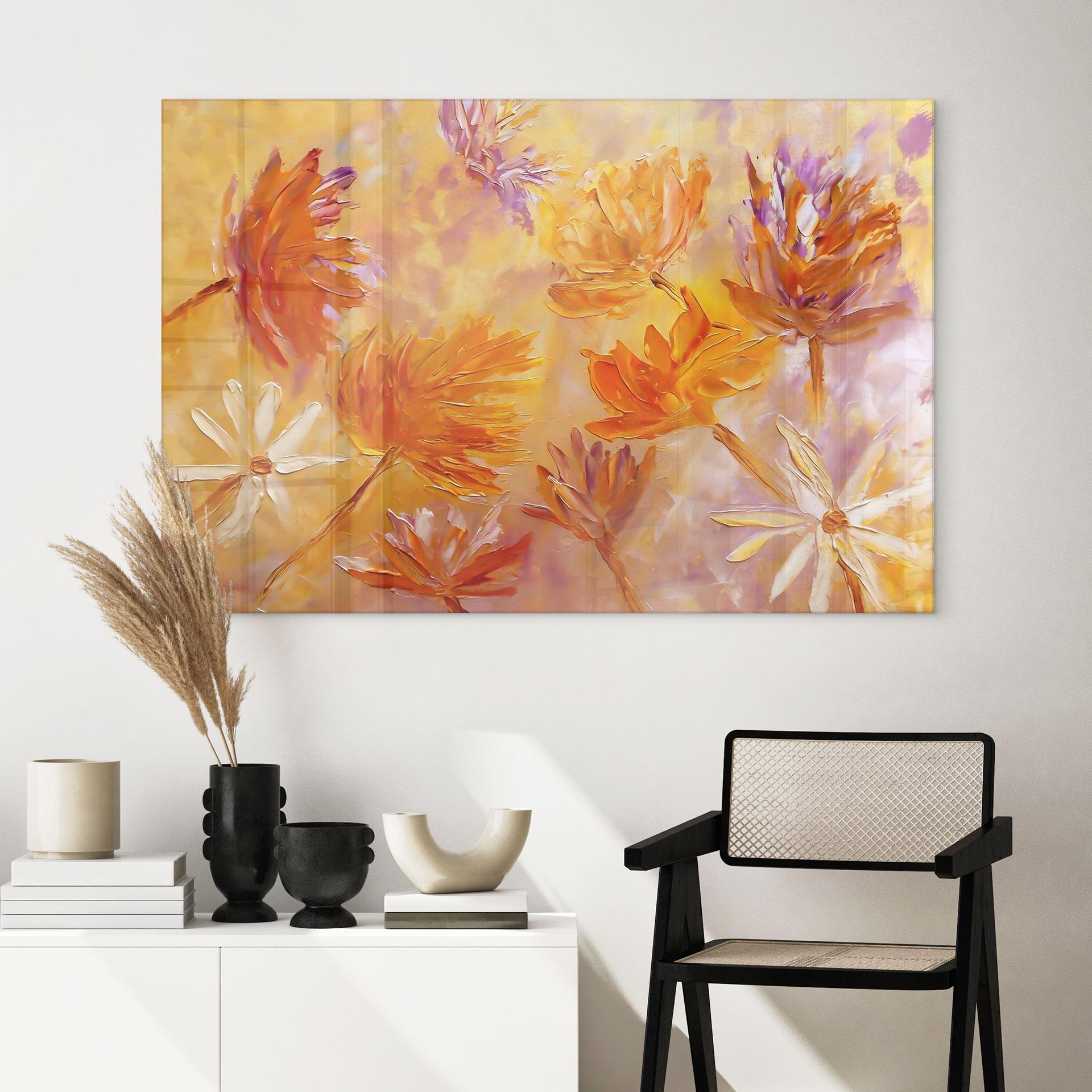 Acrylglasbild Goldener Blütenrausch | Florale Wandkunst - Pomata