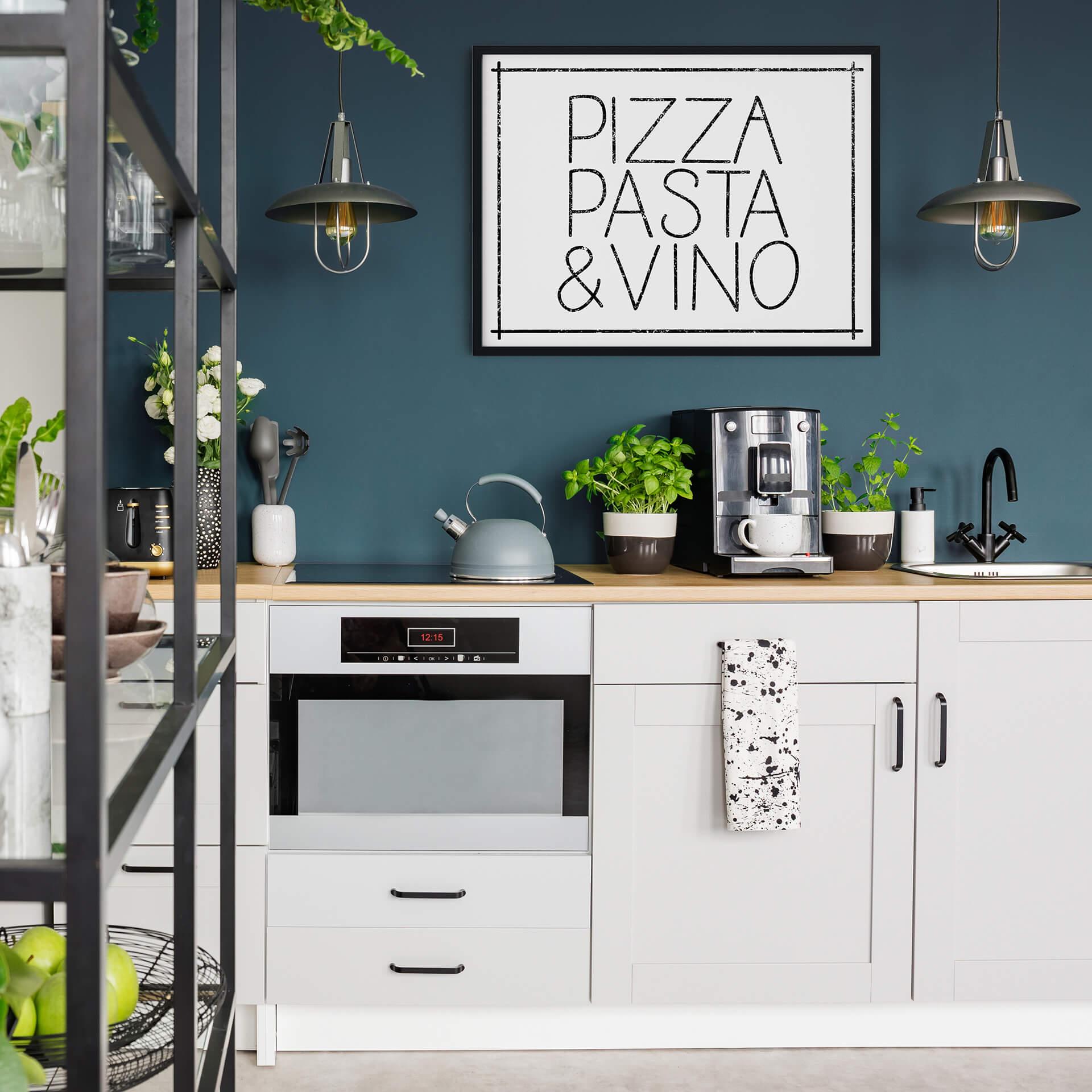 Poster Pizza Pasta & Vino - wit