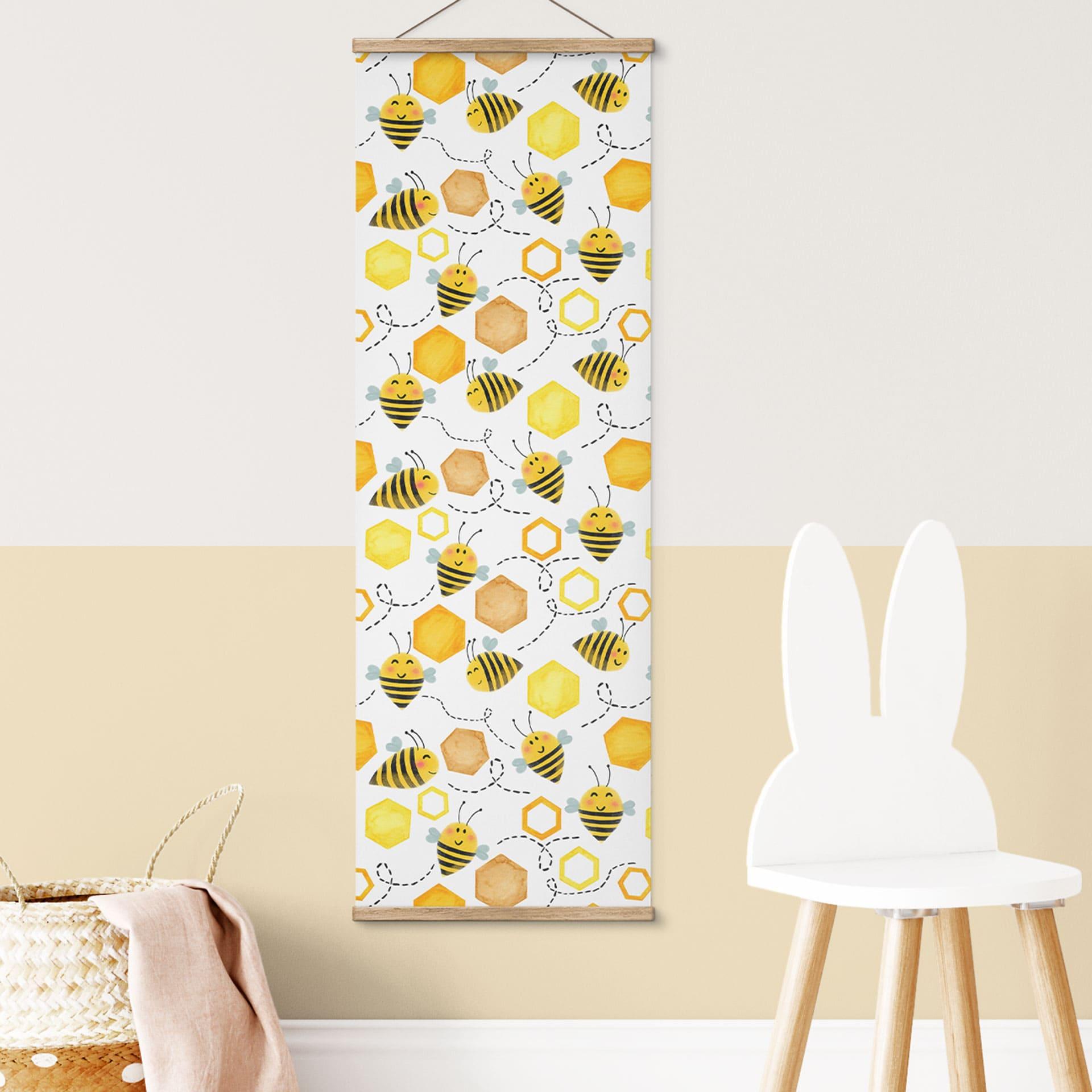 Obraz tkaniny Słodkie pszczoły z plastrami miodu - UN Designs - Panorama