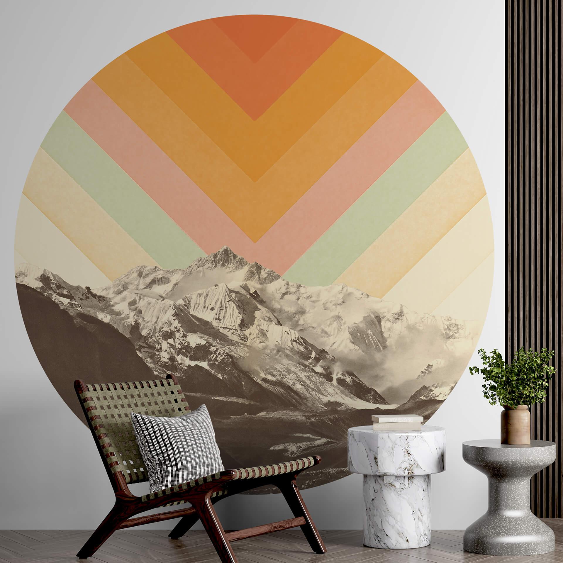 Tapet cirkel Bodart - Retro Mountain Landscape - vliesetapet/selvklæbende non-woven tapet