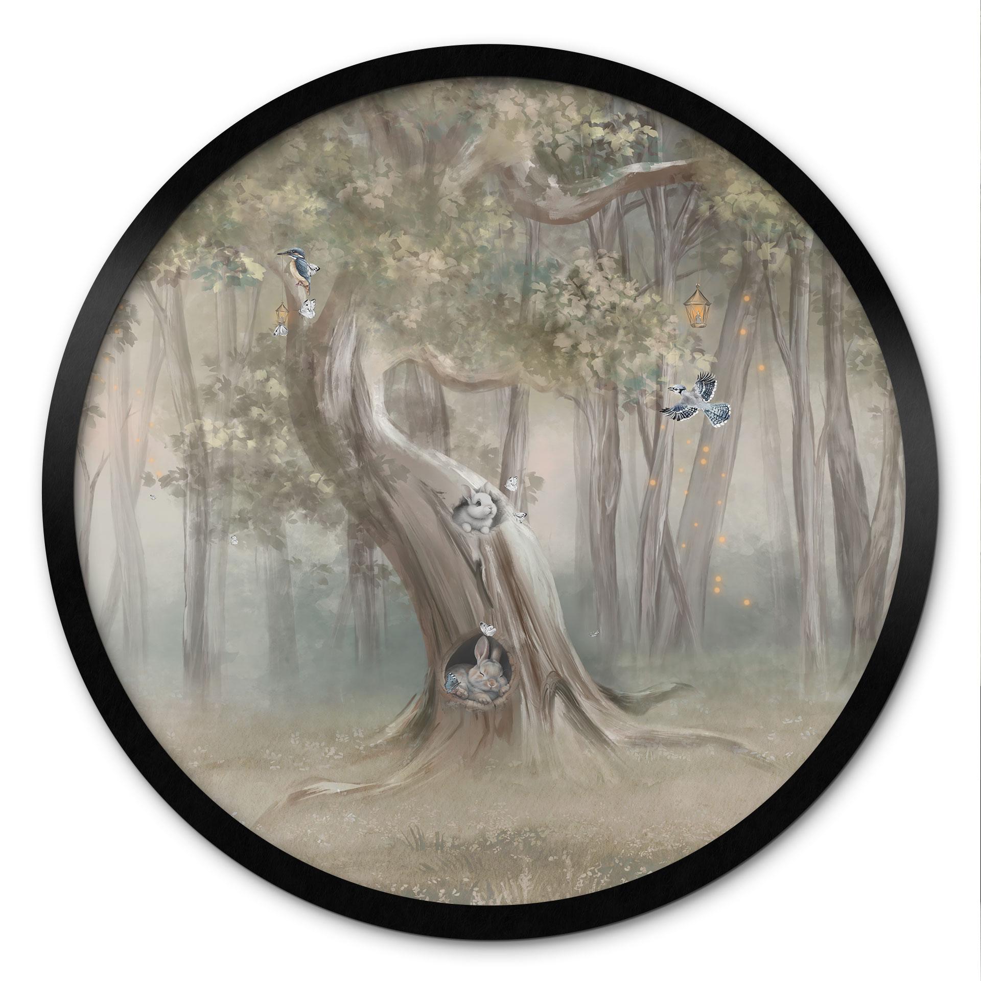 Poster schattige bosdieren tussen bomen - Ms Tiff - Rond