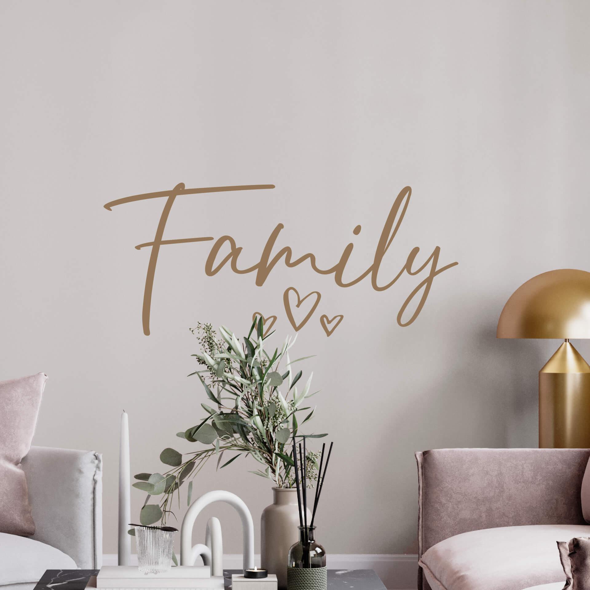 Wandtattoo Schriftzug Family mit 3 Herzchen