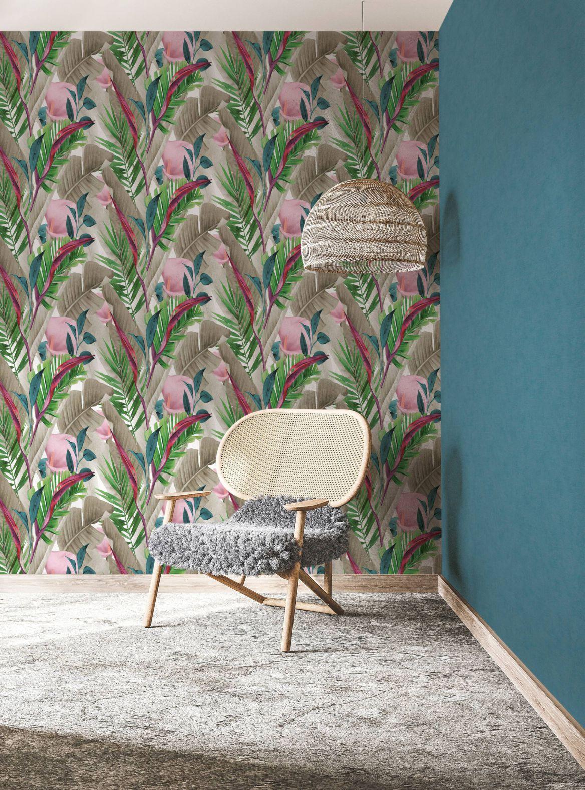 Bloemen behang vliesbehang Spirit of Jungle groen, bruin