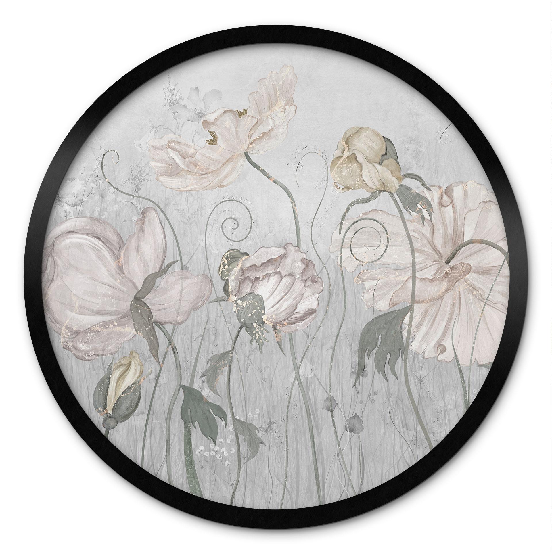 Poster Blumen im Vintage Stil in Grau - Ms Tiff - Rund