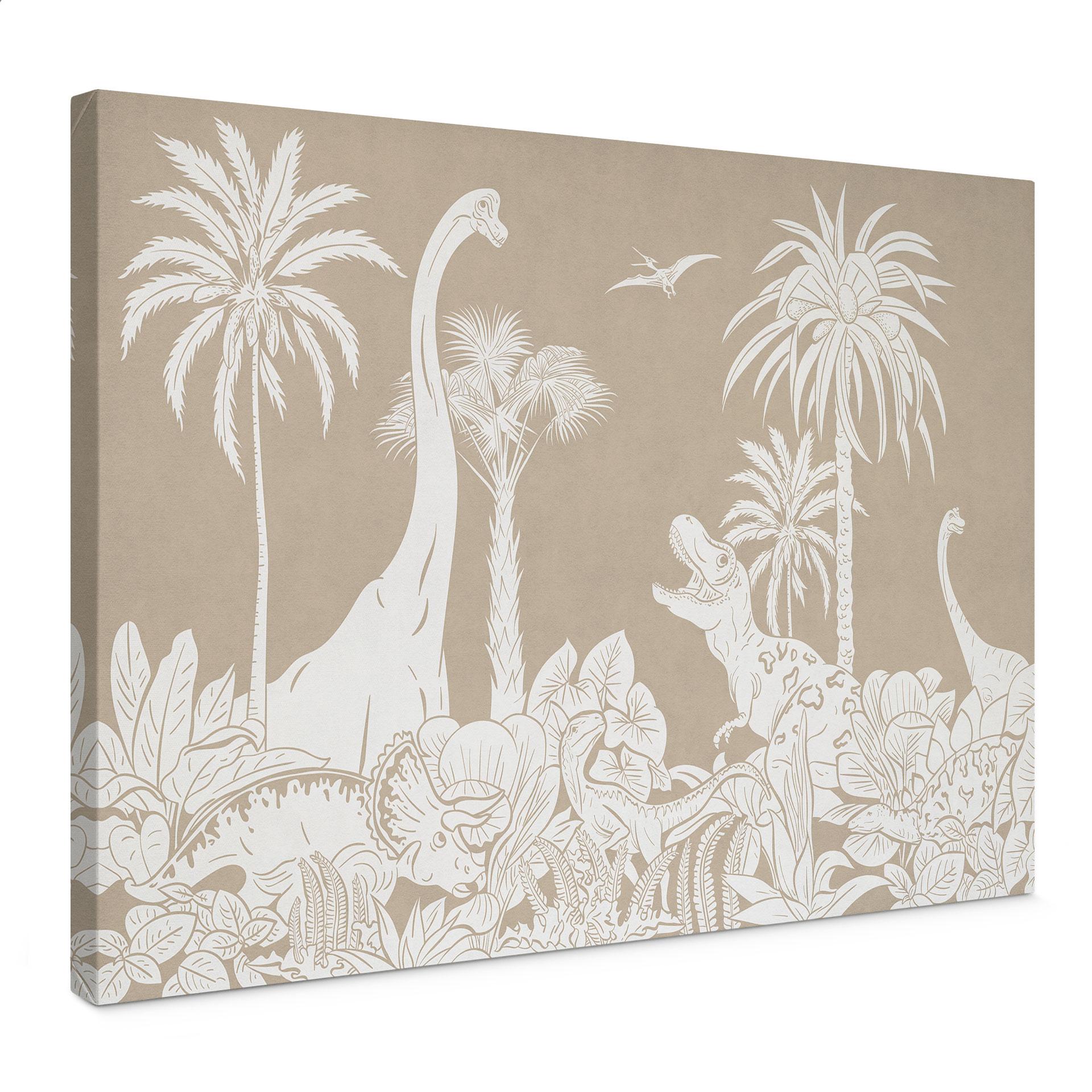 Canvasbillede Dinosaurer i den vilde jungle - Brun - Kikki Belle