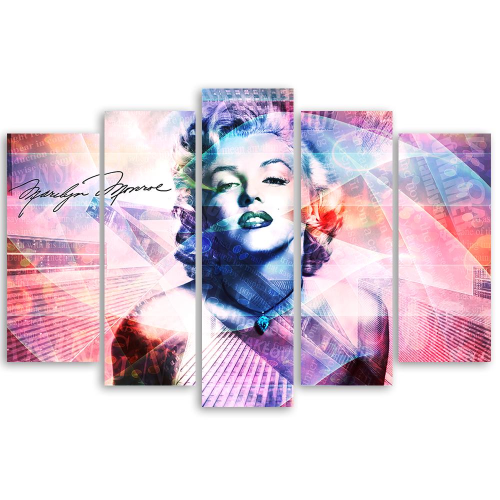 Lærredstryk 5 stykker, Marilyn Monroe farve