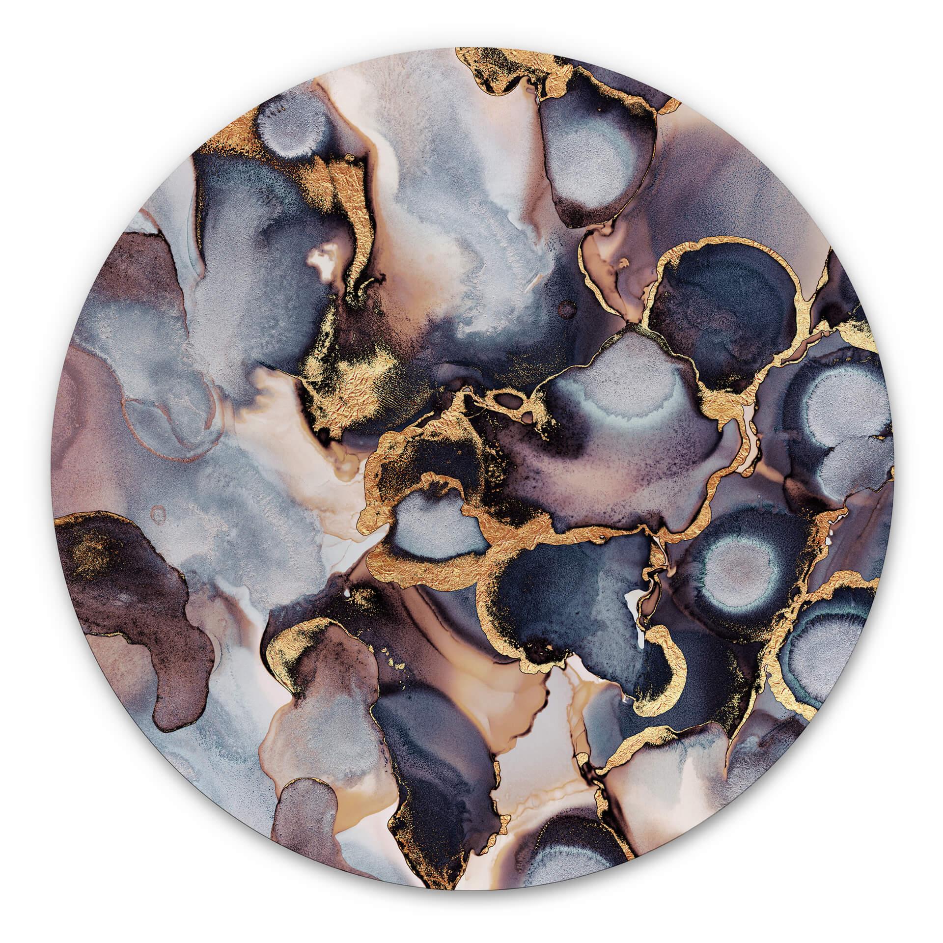 Tableau sur alu-Dibond rond Fredriksson Encre : rose et dorée