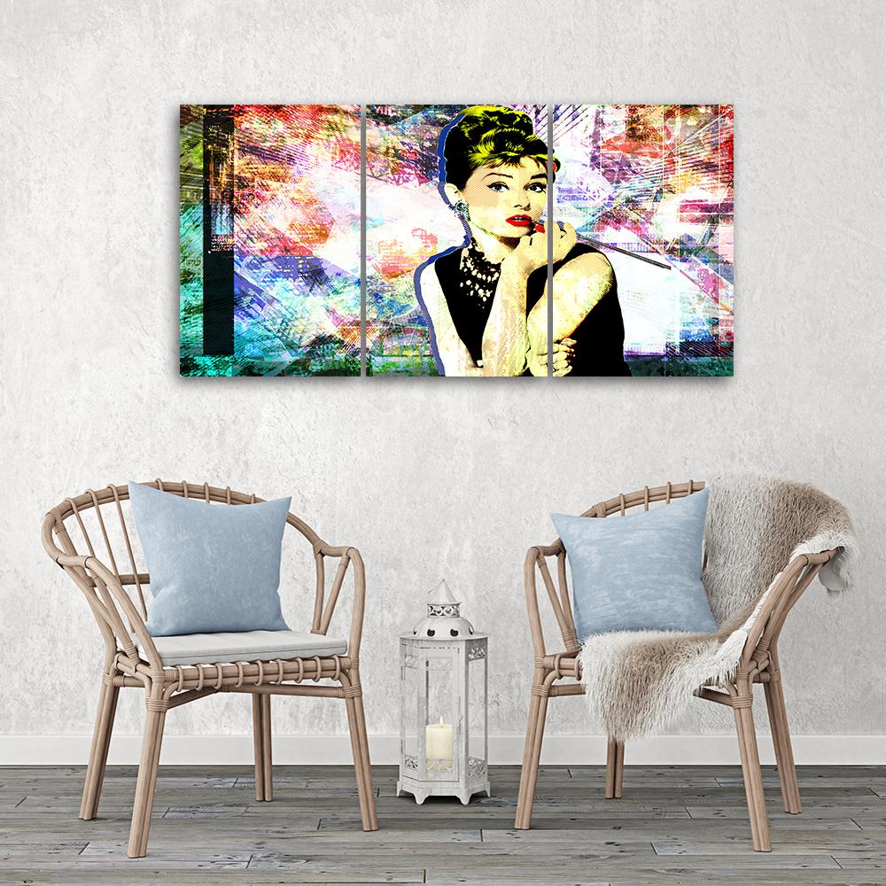 3 stykke lærredstryk, Audrey Hepburn farve