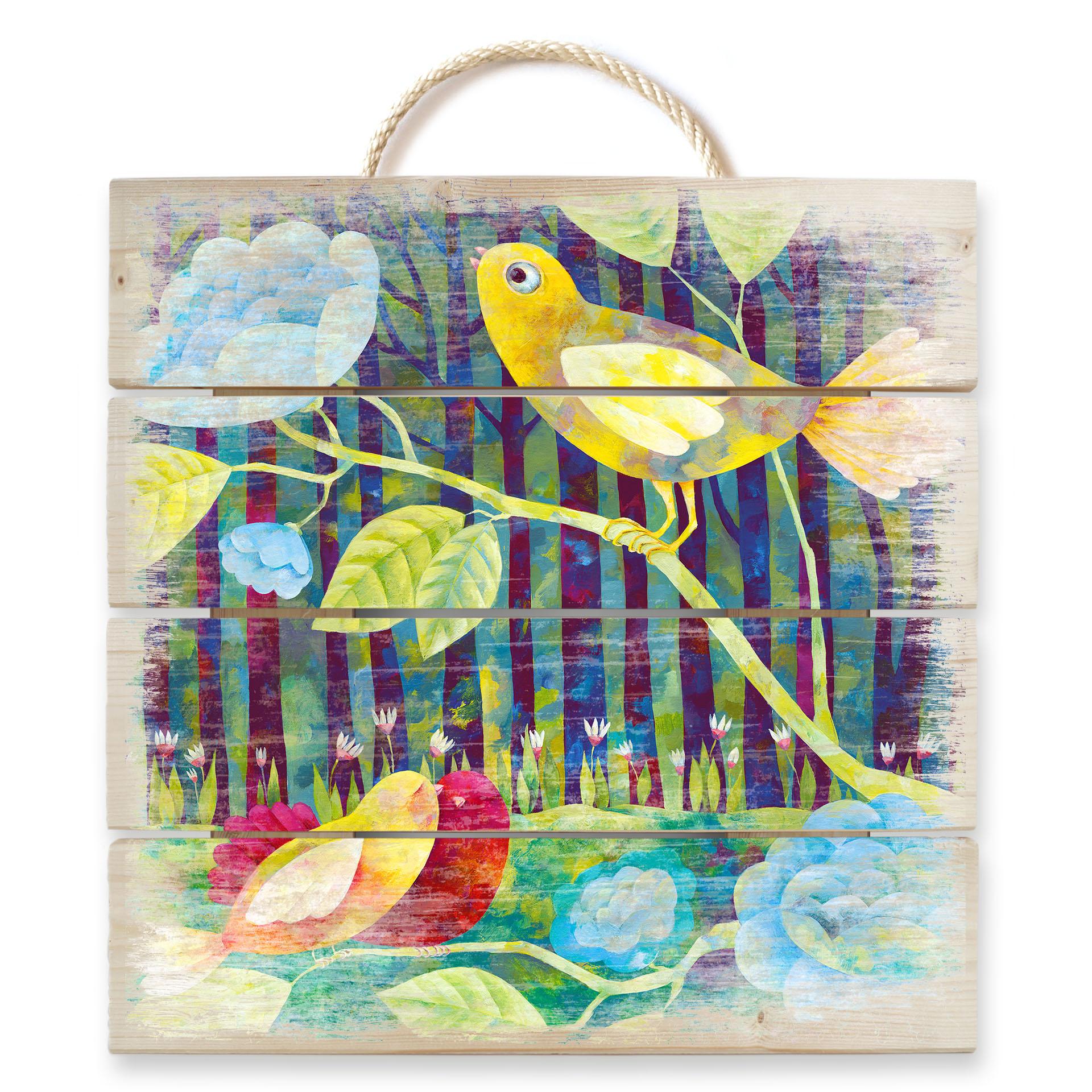 Obraz drewniany Blanz - Ptaki w lesie - 40x41,5 cm