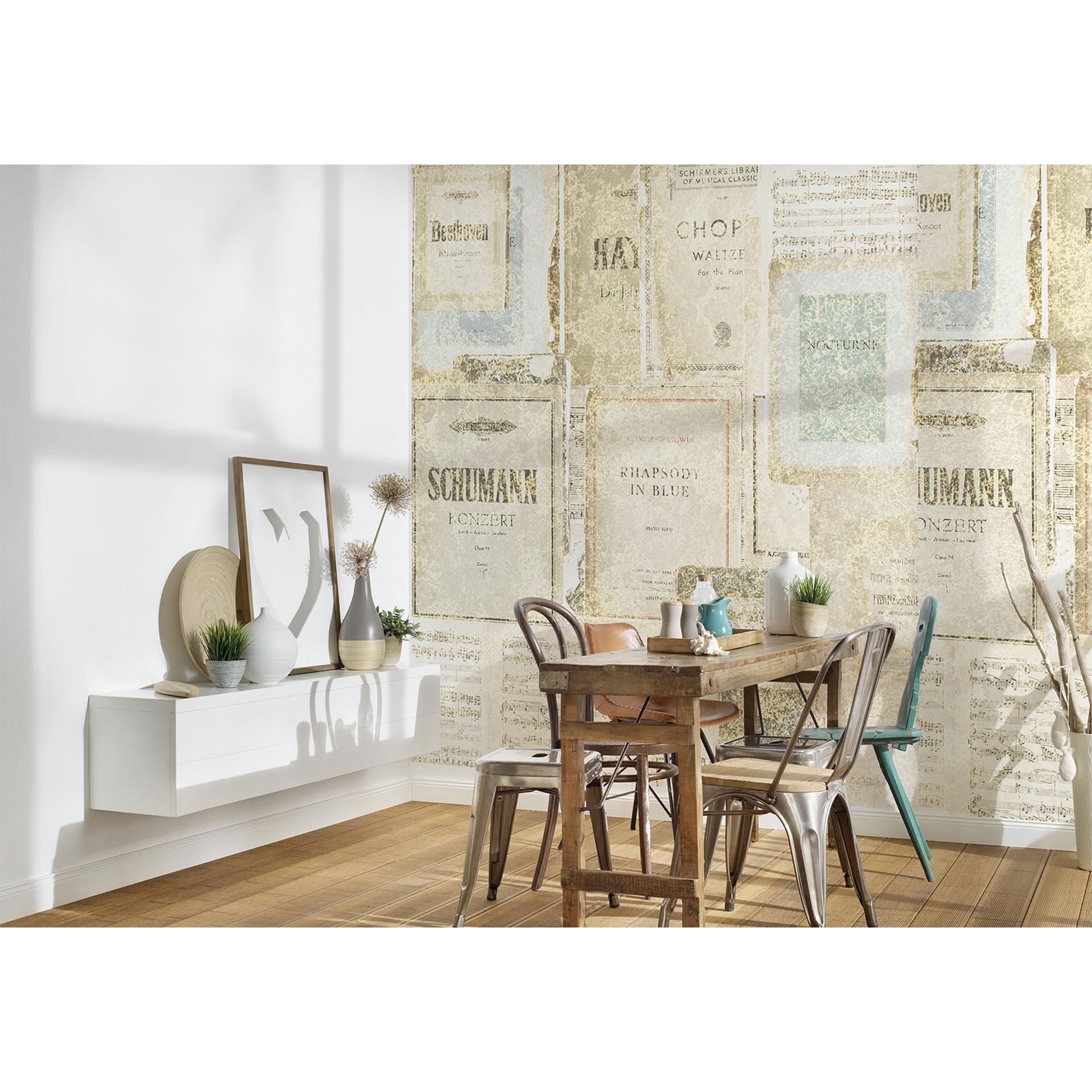 Architects Paper Papier peint photo Atelier 47 Sheet of Music crème, gris, bleu, turquoise