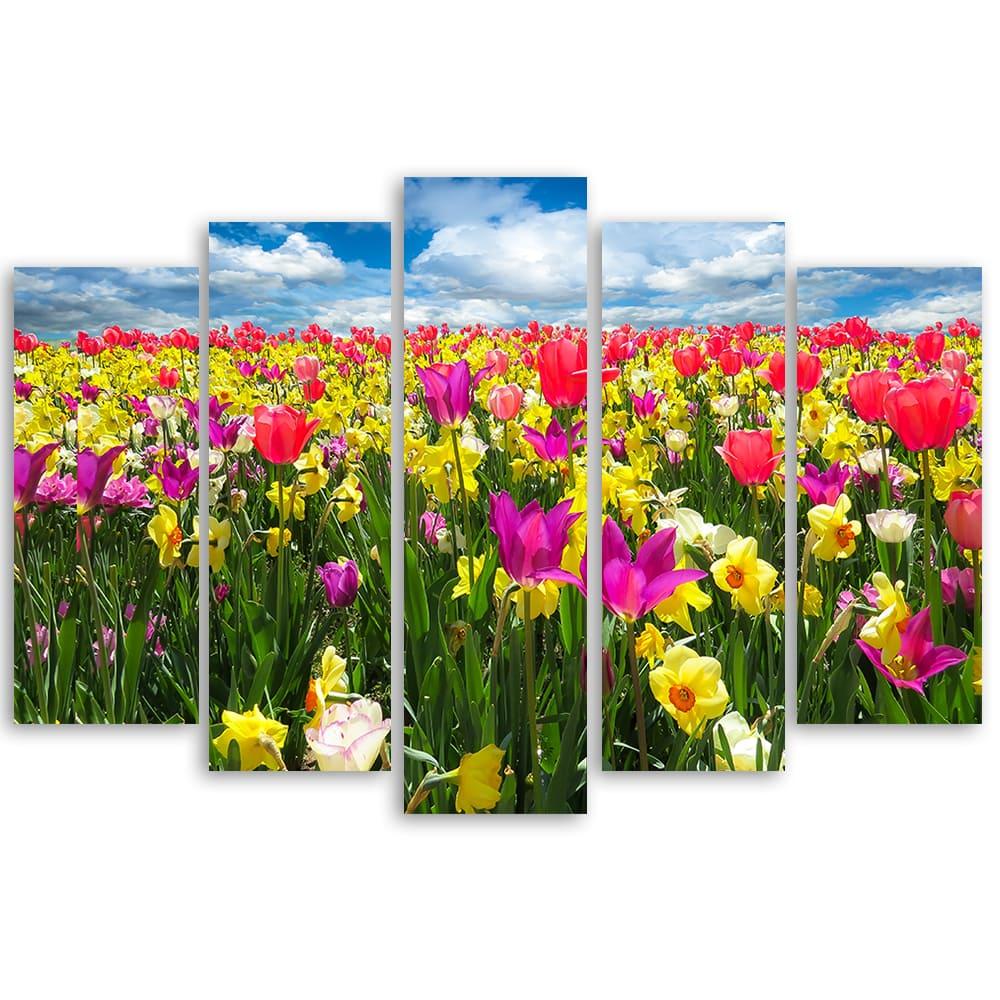 5 stykke lærredsprint farverige tulipaner blomster