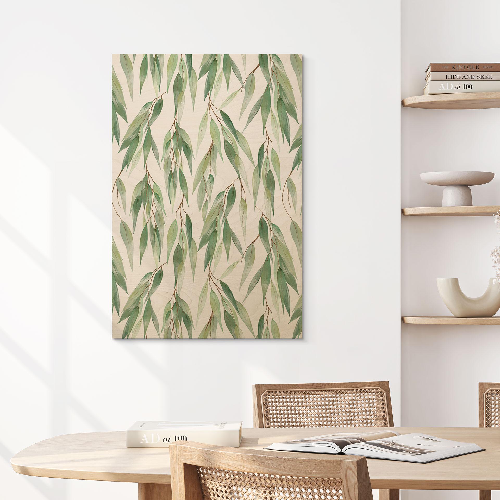 Træplakat Grene med grønne blade - UN Designs