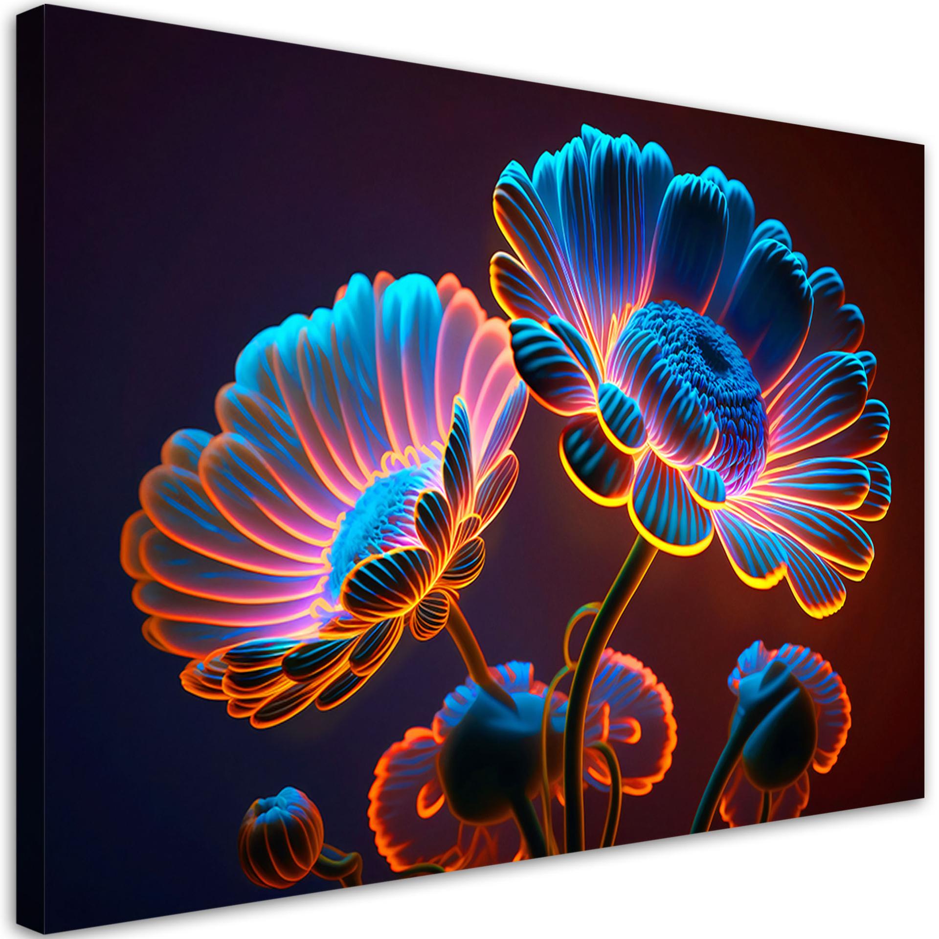 Canvasbillede, neonblomster